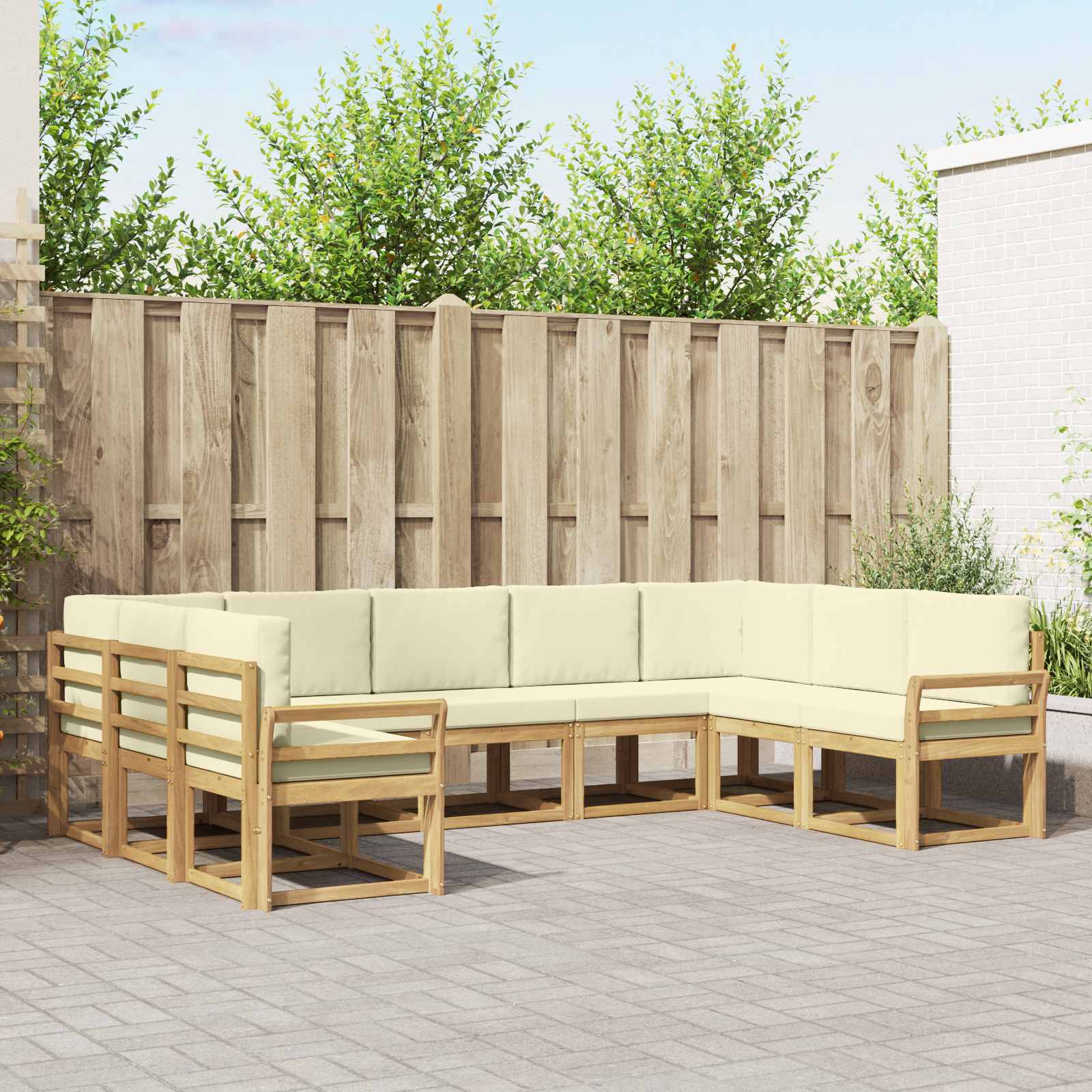 Outdoor-Sofagarnitur mit Kissen 9 pcs Weiß und Creme