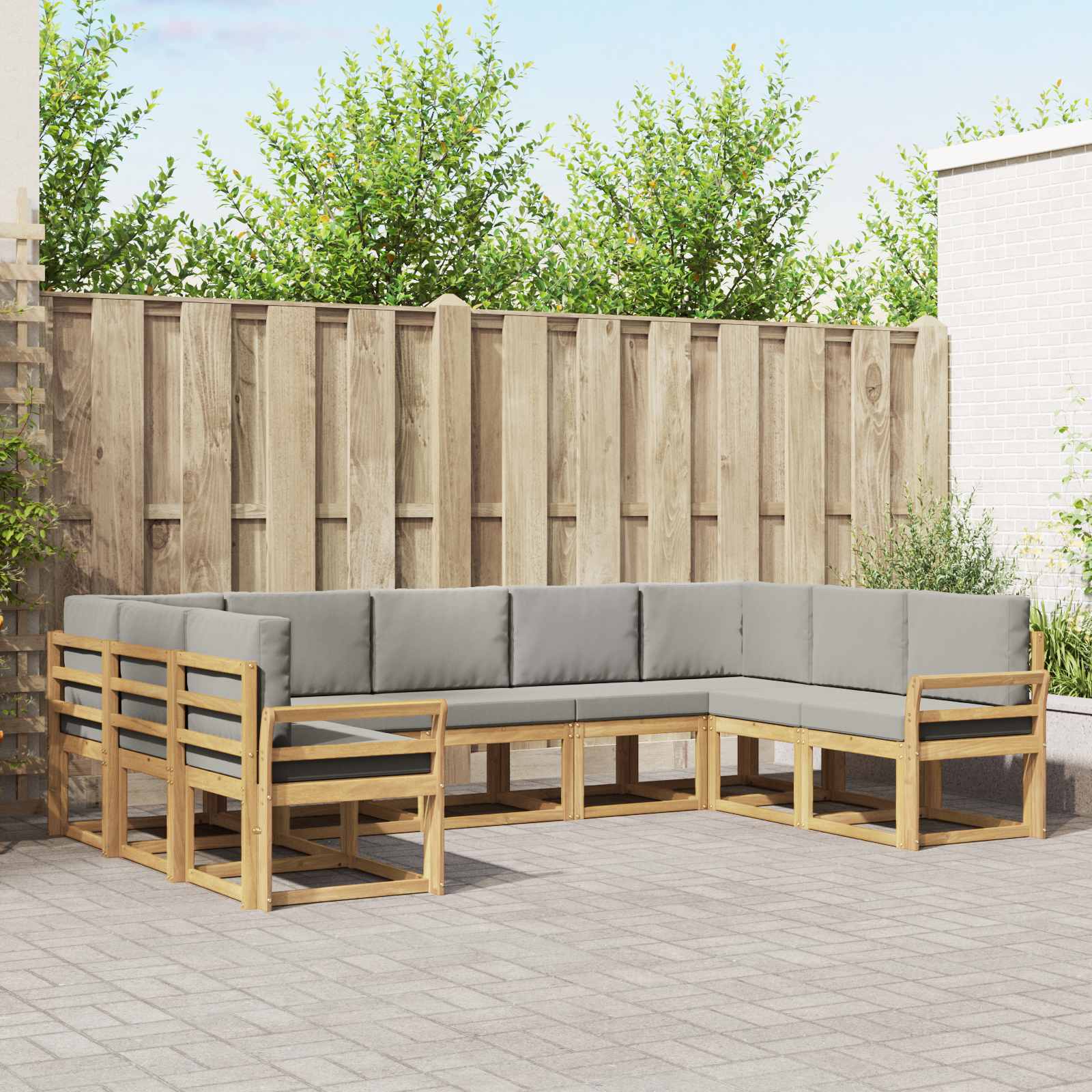 Outdoor-Sofagarnitur mit Kissen 9 pcs Weiß und Hellgrau