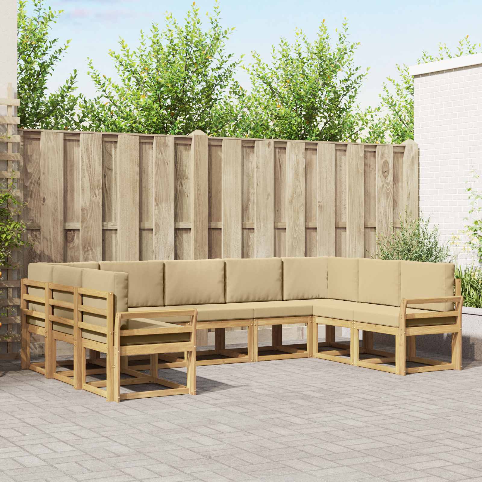 Outdoor-Sofagarnitur mit Kissen 9 pcs Weiß und Beige