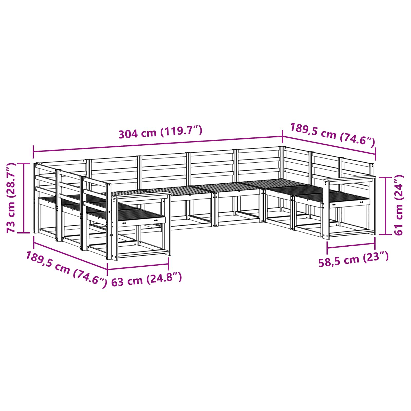 Outdoor-Sofagarnitur 9 pcs Weiß Massivholz Akazie