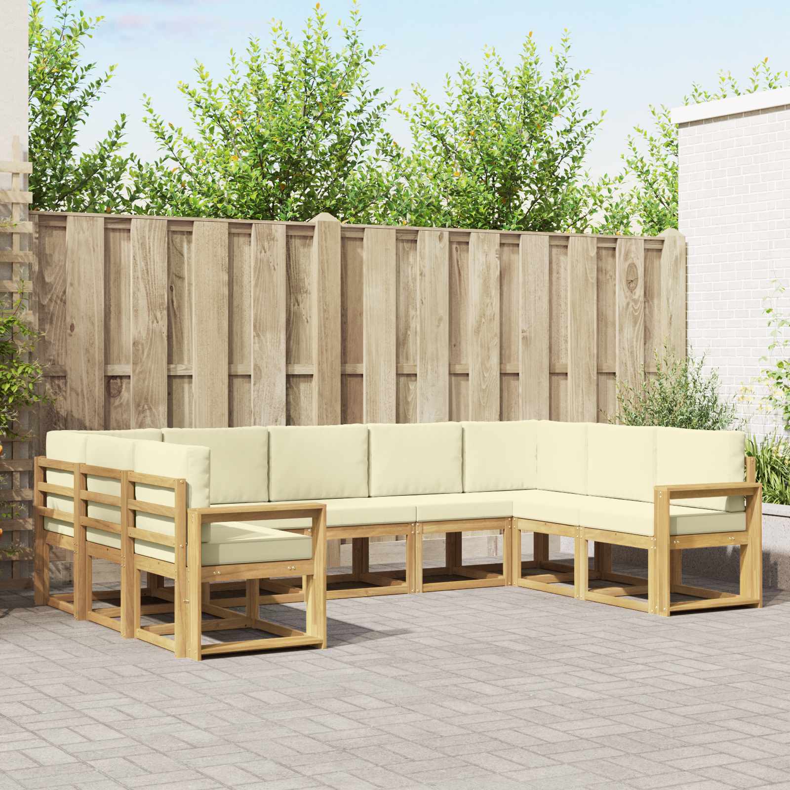 Outdoor-Sofagarnitur mit Kissen 9 pcs Weiß und Creme