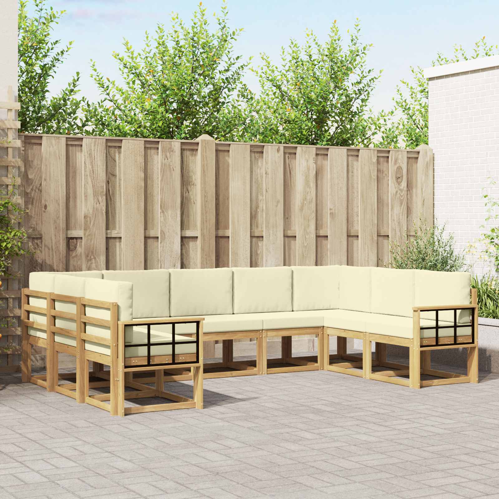 Outdoor-Sofagarnitur mit Kissen 9 pcs Weiß und Creme