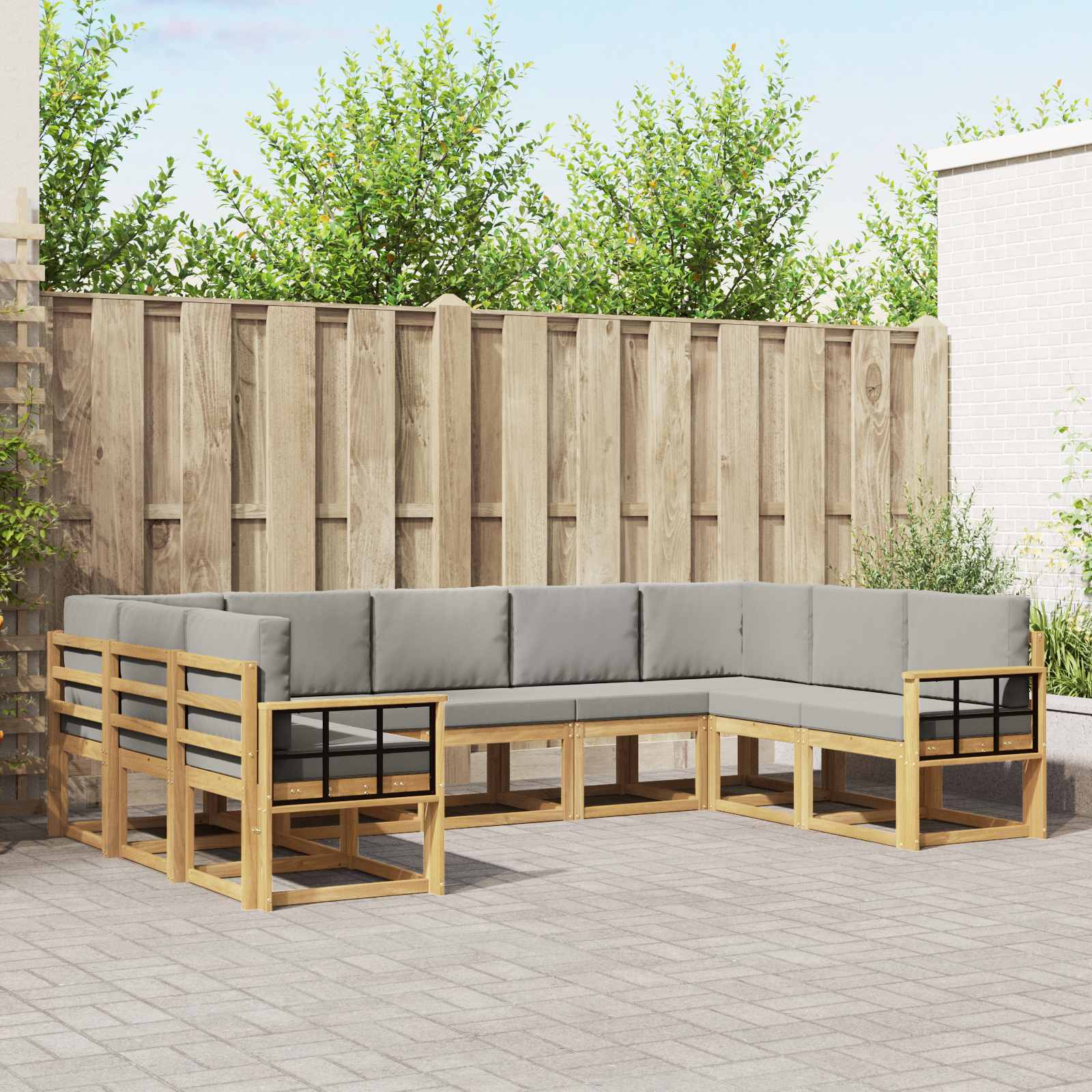 Outdoor-Sofagarnitur mit Kissen 9 pcs Weiß und Hellgrau