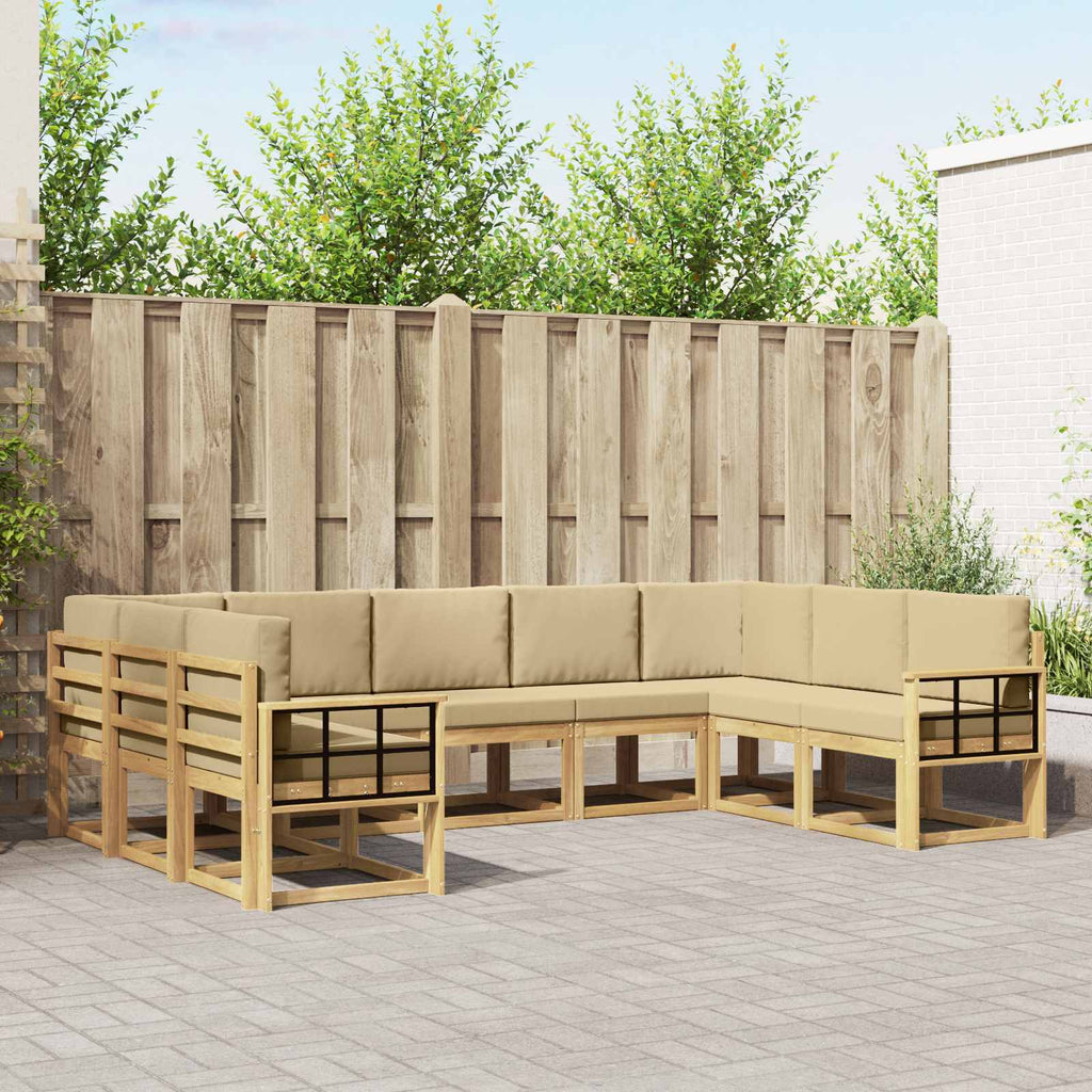 Outdoor-Sofagarnitur mit Kissen 9 pcs Weiß und Beige
