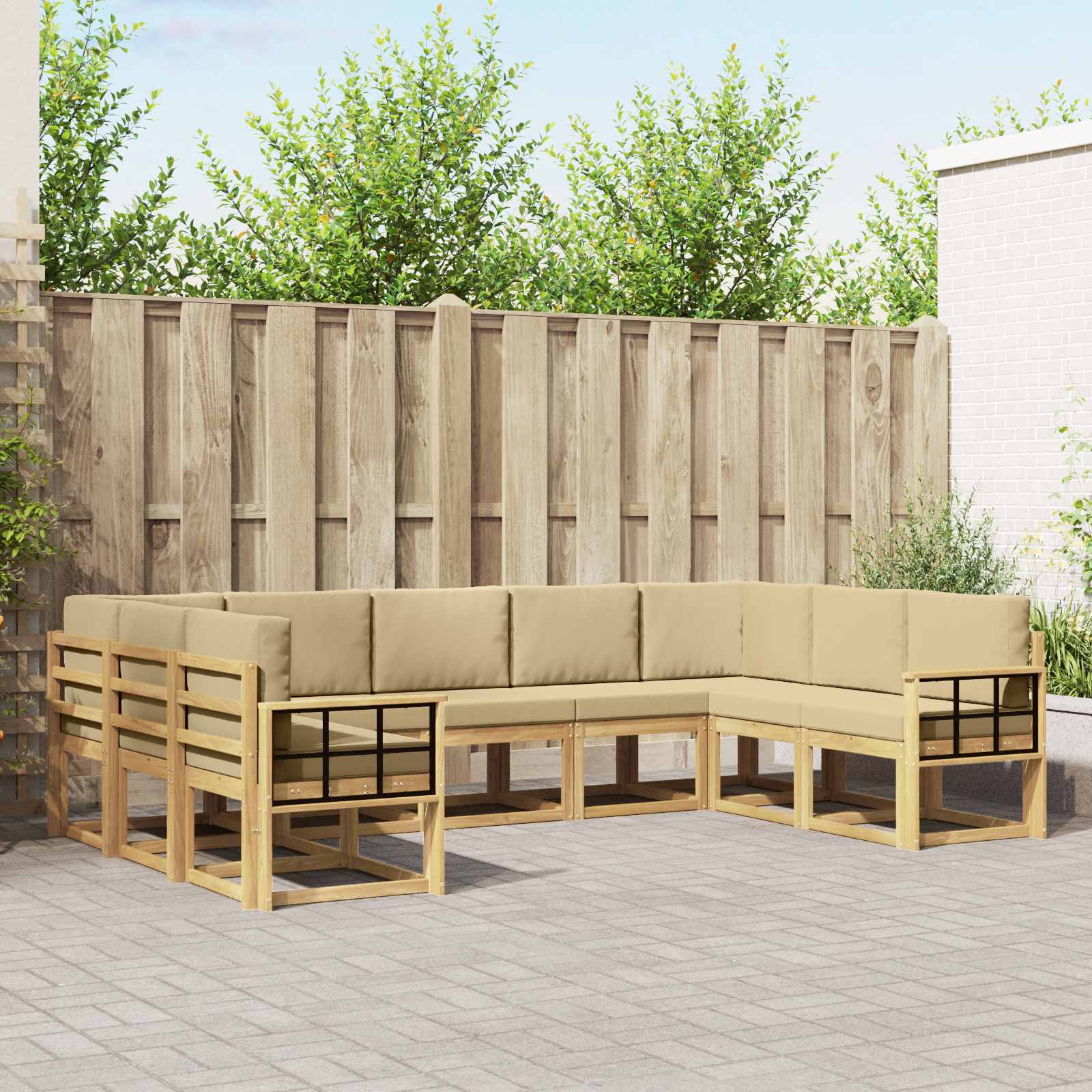Outdoor-Sofagarnitur mit Kissen 9 pcs Weiß und Beige