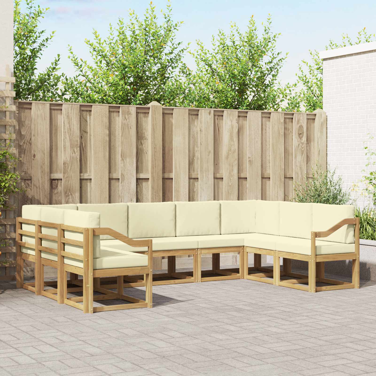 Outdoor-Sofagarnitur mit Kissen 9 pcs Weiß und Creme