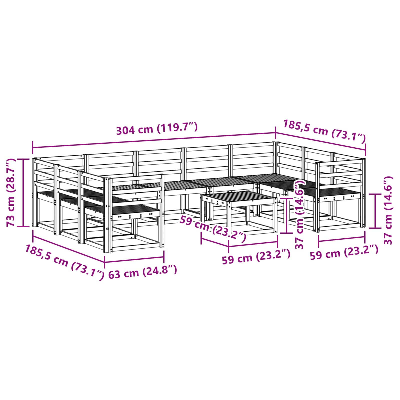 Outdoor-Sofagarnitur 10 pcs Weiß Massivholz Akazie