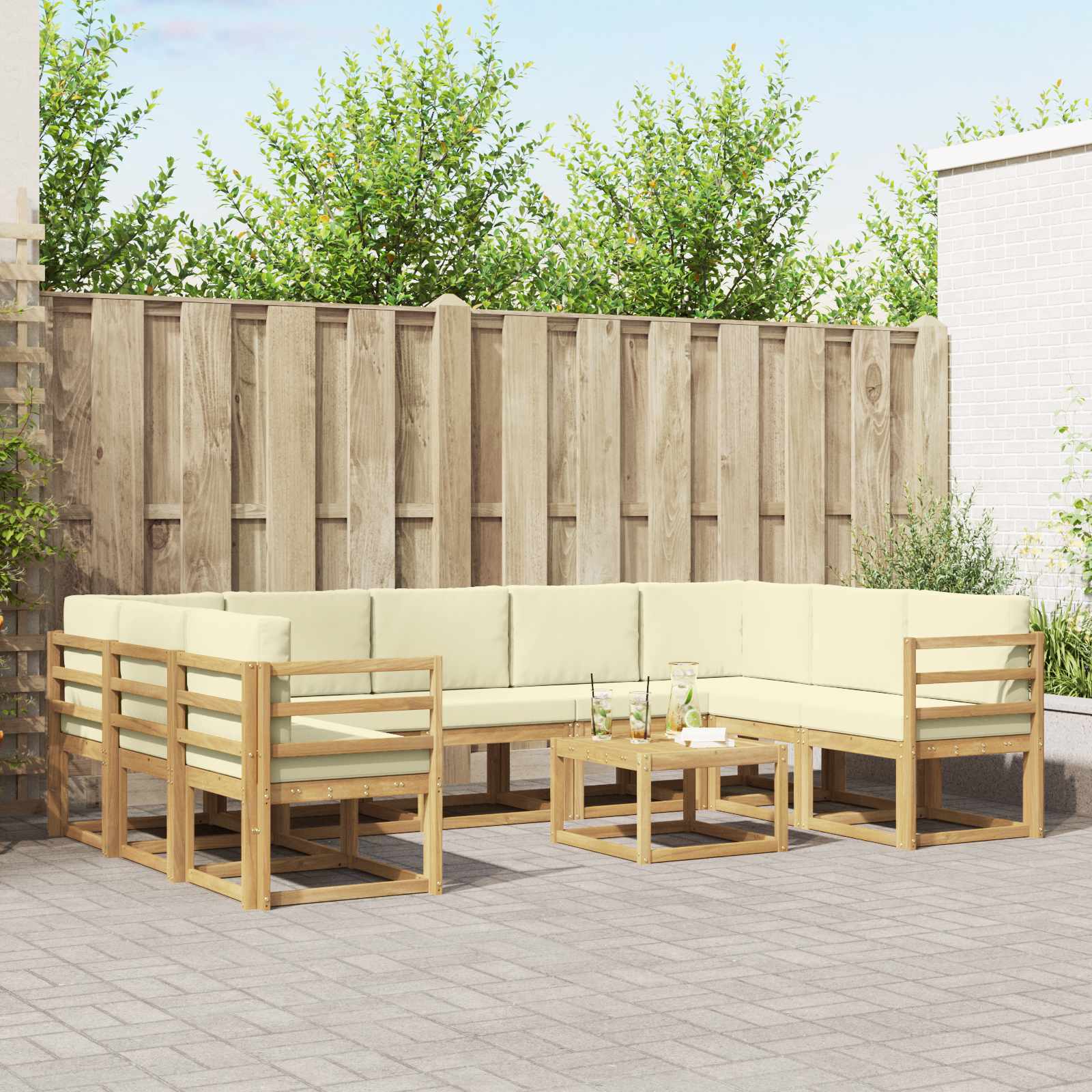 Outdoor-Sofagarnitur 10 pcs Weiß und Creme 59 x 59 x 37 cm