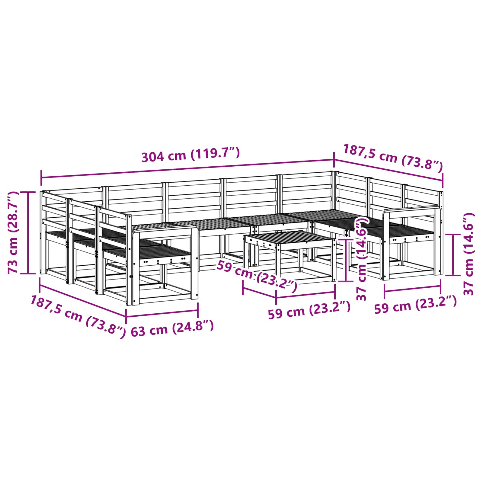 Outdoor-Sofagarnitur 10 pcs Weiß Massivholz Akazie