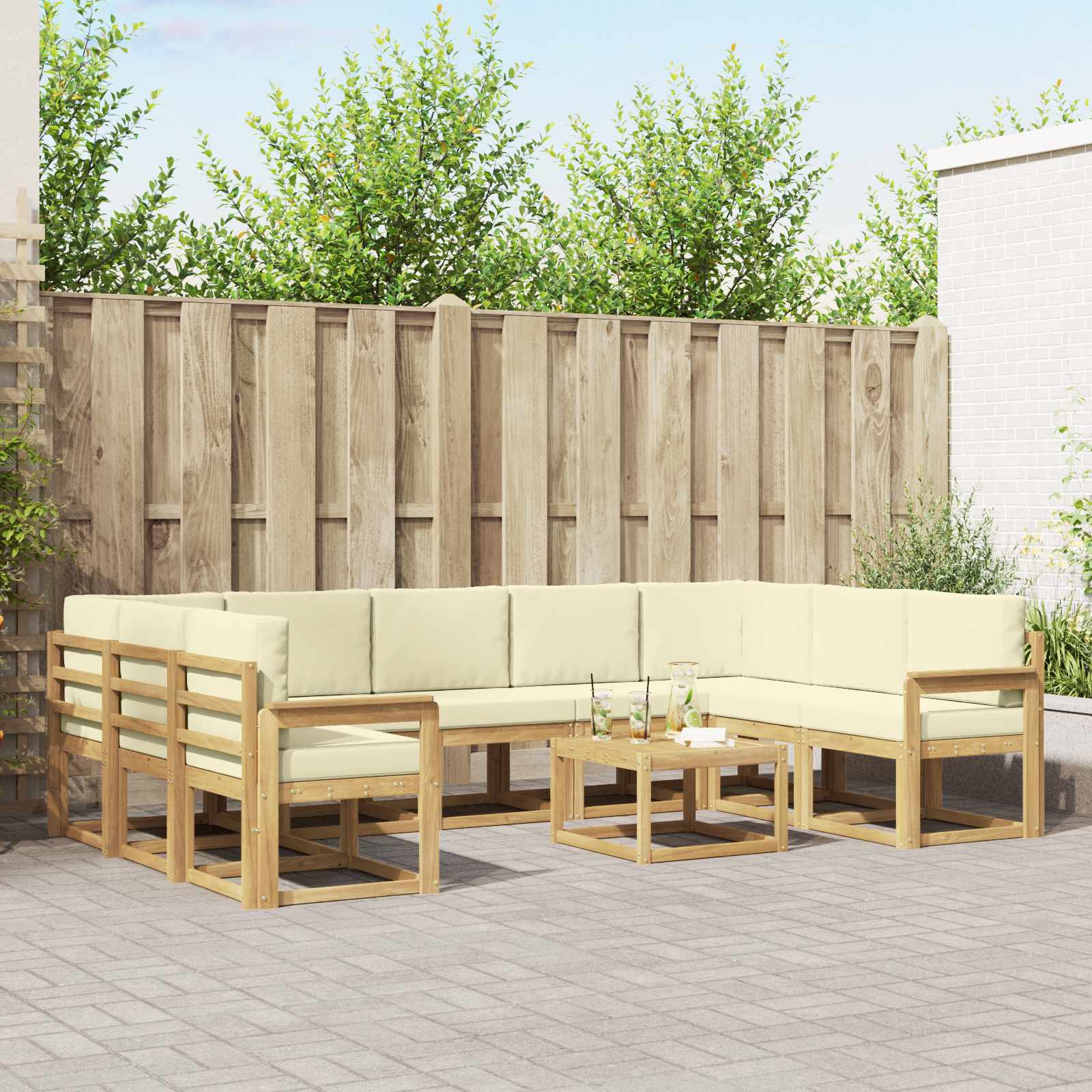 Outdoor-Sofagarnitur 10 pcs Weiß und Creme 59 x 59 x 37 cm
