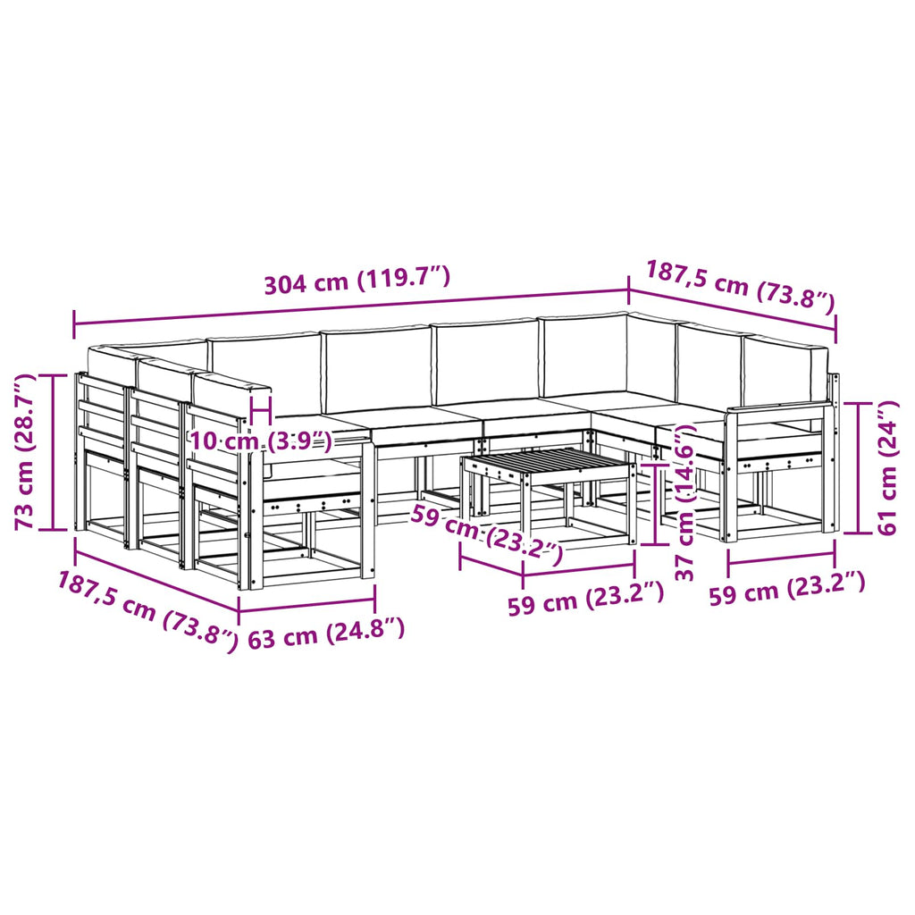 Outdoor-Sofagarnitur 10 pcs Weiß und Anthrazit 59 x 59 x 37 cm