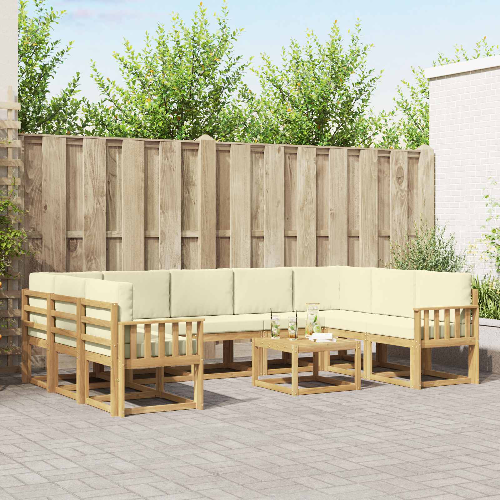 Outdoor-Sofagarnitur 10 pcs Weiß und Creme 59 x 59 x 37 cm