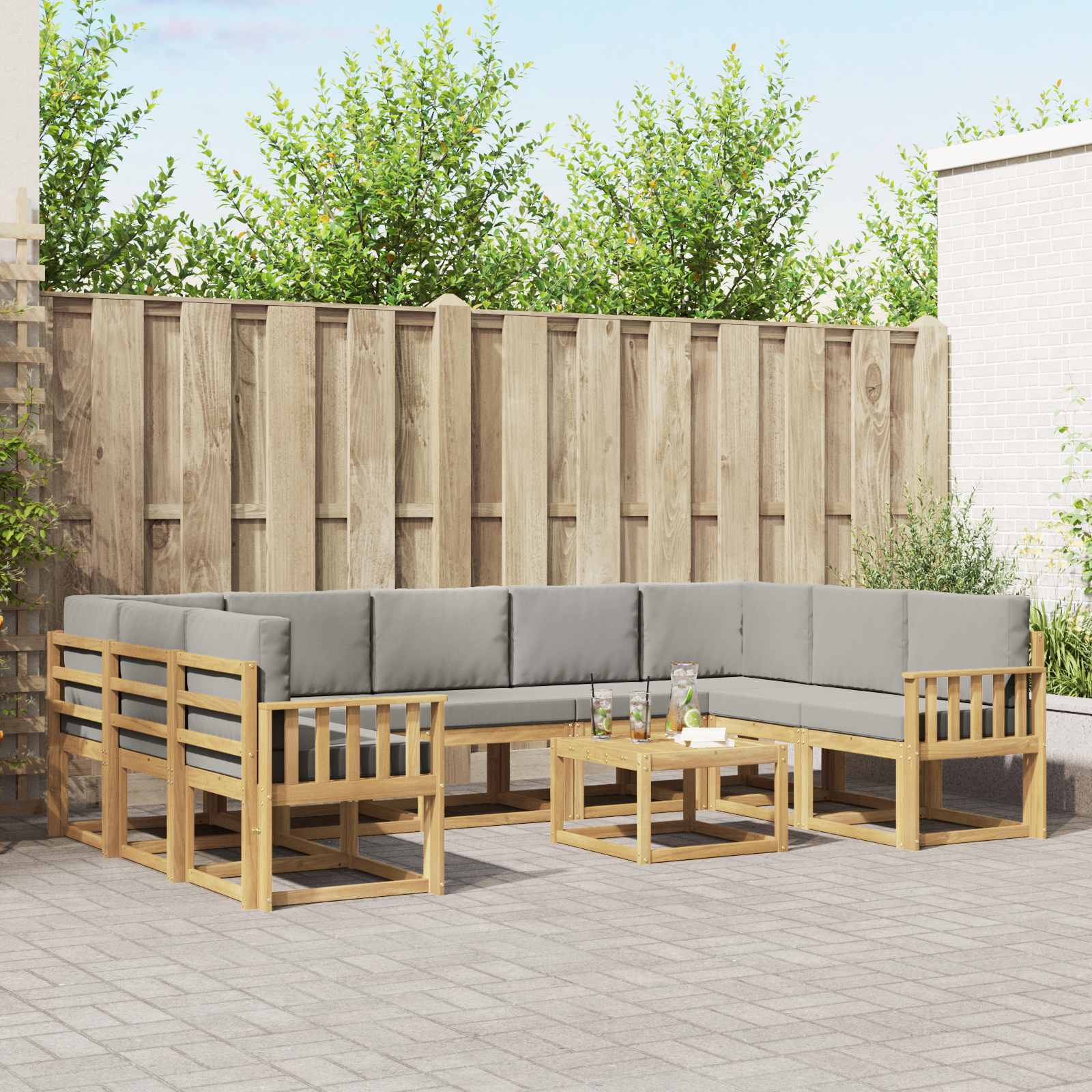 Outdoor-Sofagarnitur 10 pcs Weiß und Hellgrau