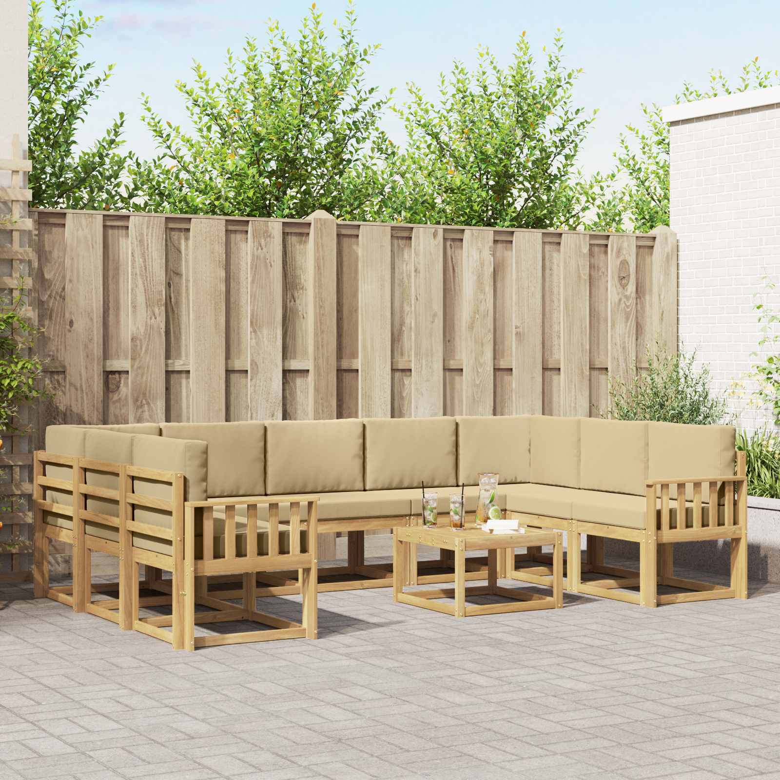 Outdoor-Sofagarnitur 10 pcs Weiß und Beige 59 x 59 x 37 cm