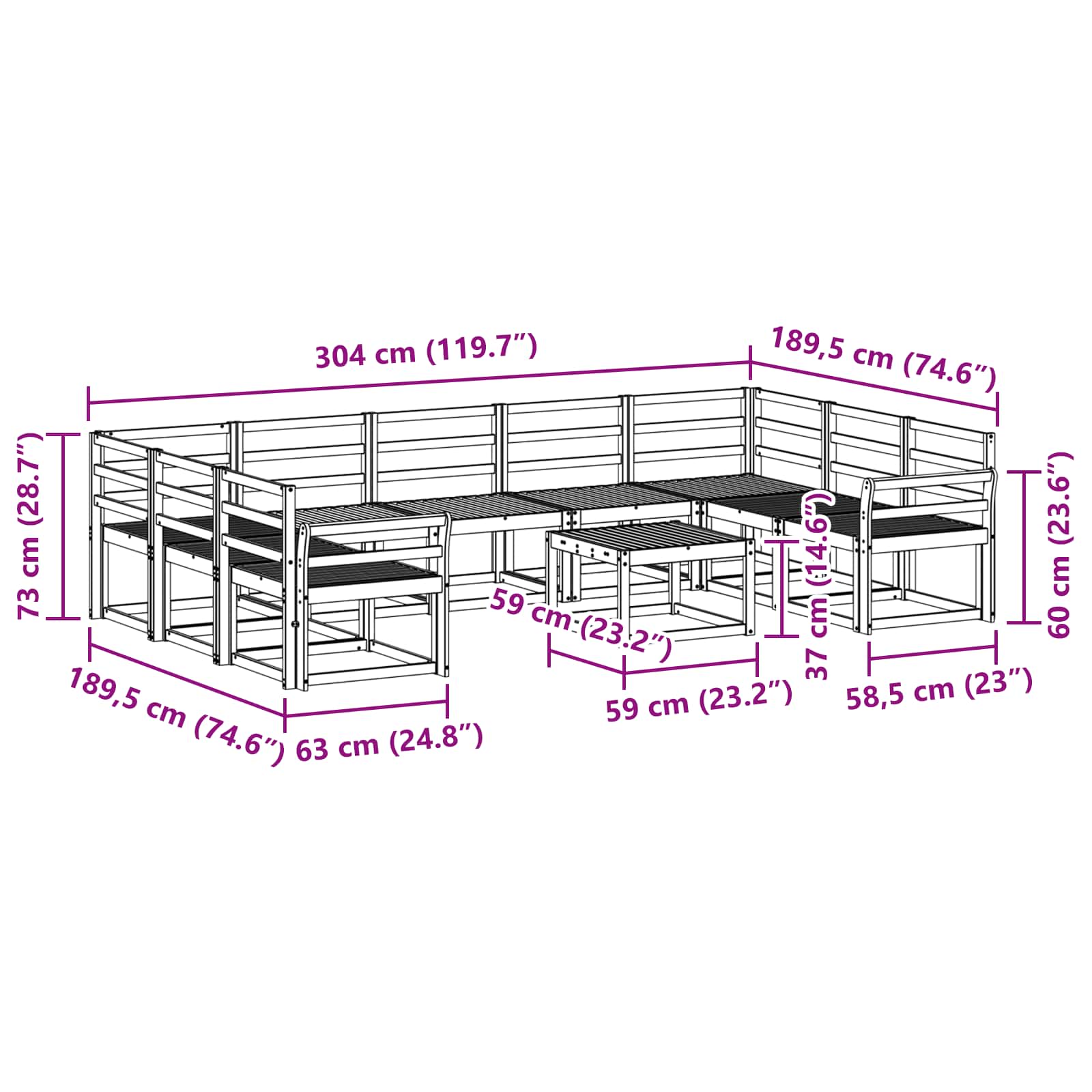 Outdoor-Sofagarnitur 10 pcs Weiß Massivholz Akazie