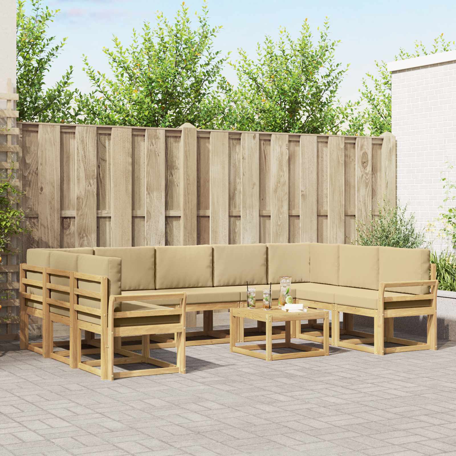 Outdoor-Sofagarnitur 10 pcs Weiß und Beige 59 x 59 x 37 cm