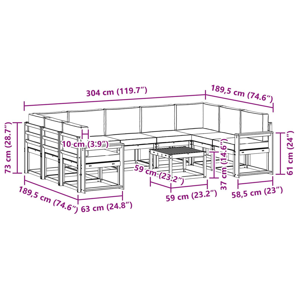 Outdoor-Sofagarnitur 10 pcs Weiß und Anthrazit 59 x 59 x 37 cm