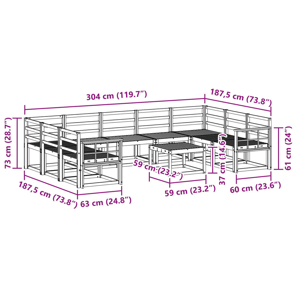 Outdoor-Sofagarnitur 10 pcs Weiß Massivholz Akazie