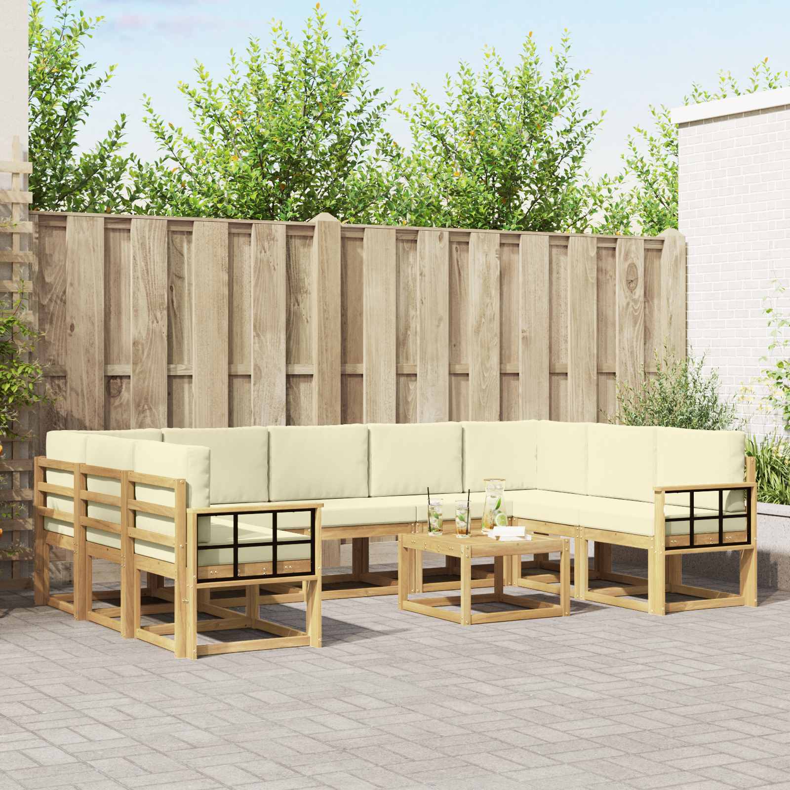 Outdoor-Sofagarnitur 10 pcs Weiß und Creme 59 x 59 x 37 cm
