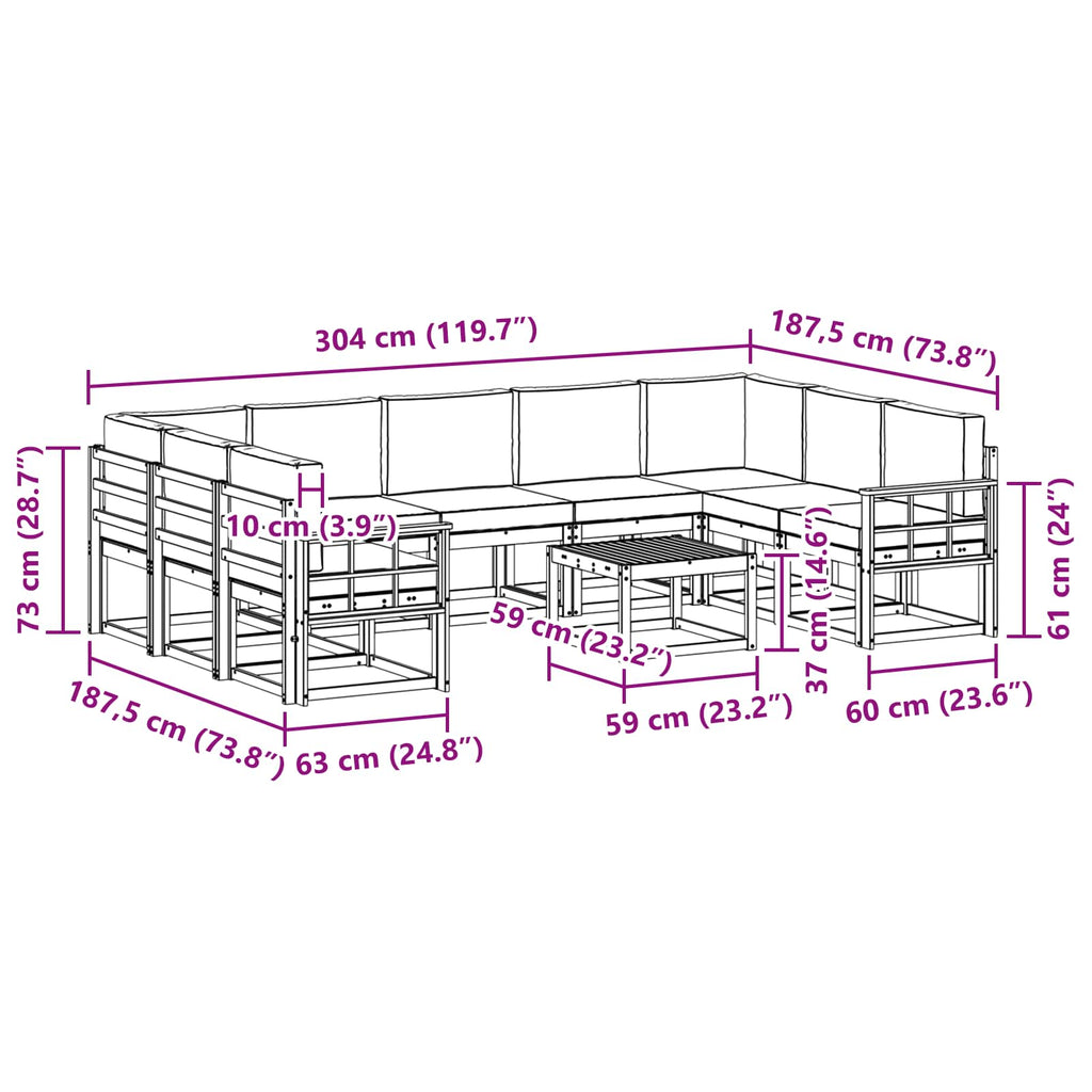 Outdoor-Sofagarnitur 10 pcs Weiß und Creme 59 x 59 x 37 cm