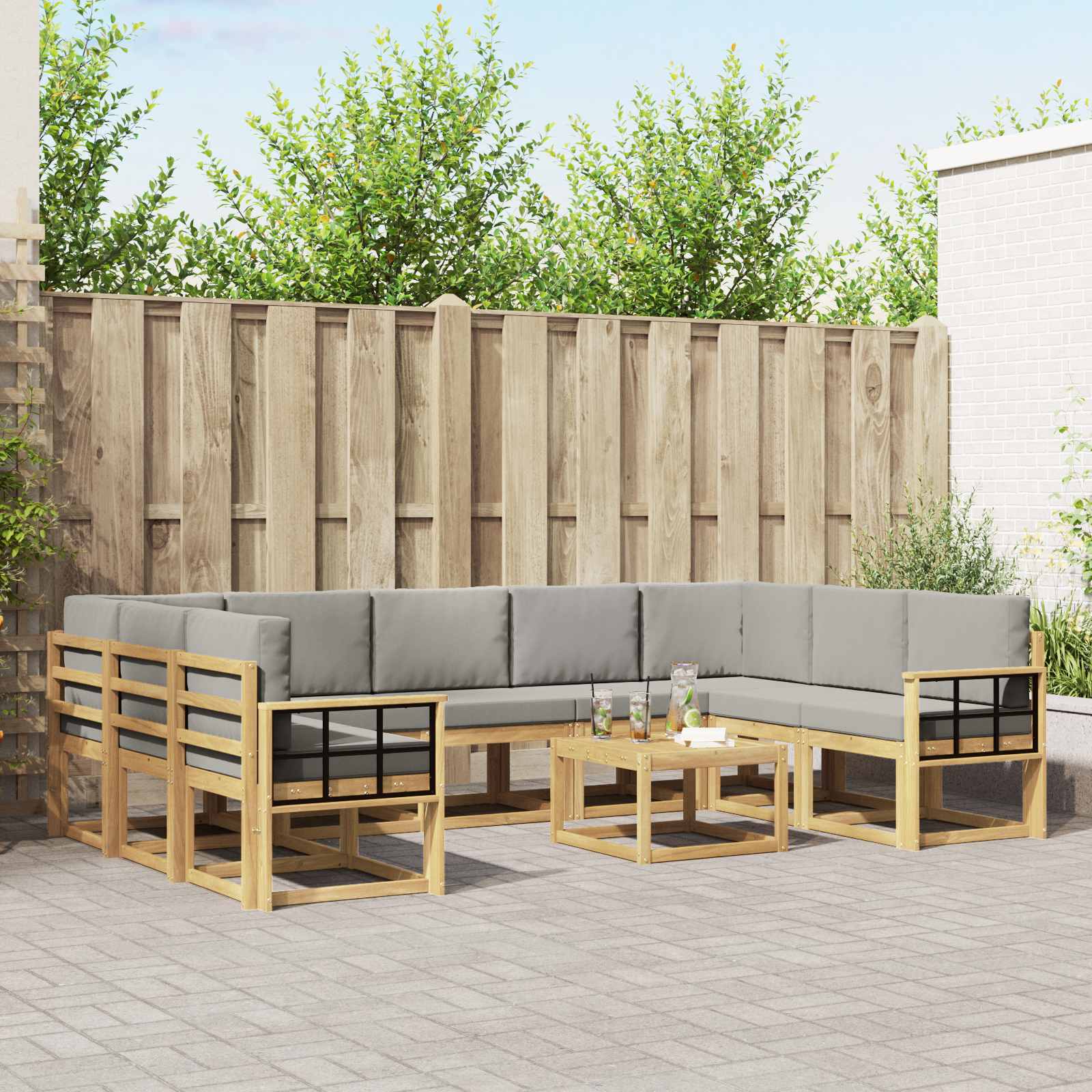Outdoor-Sofagarnitur 10 pcs Weiß und Hellgrau