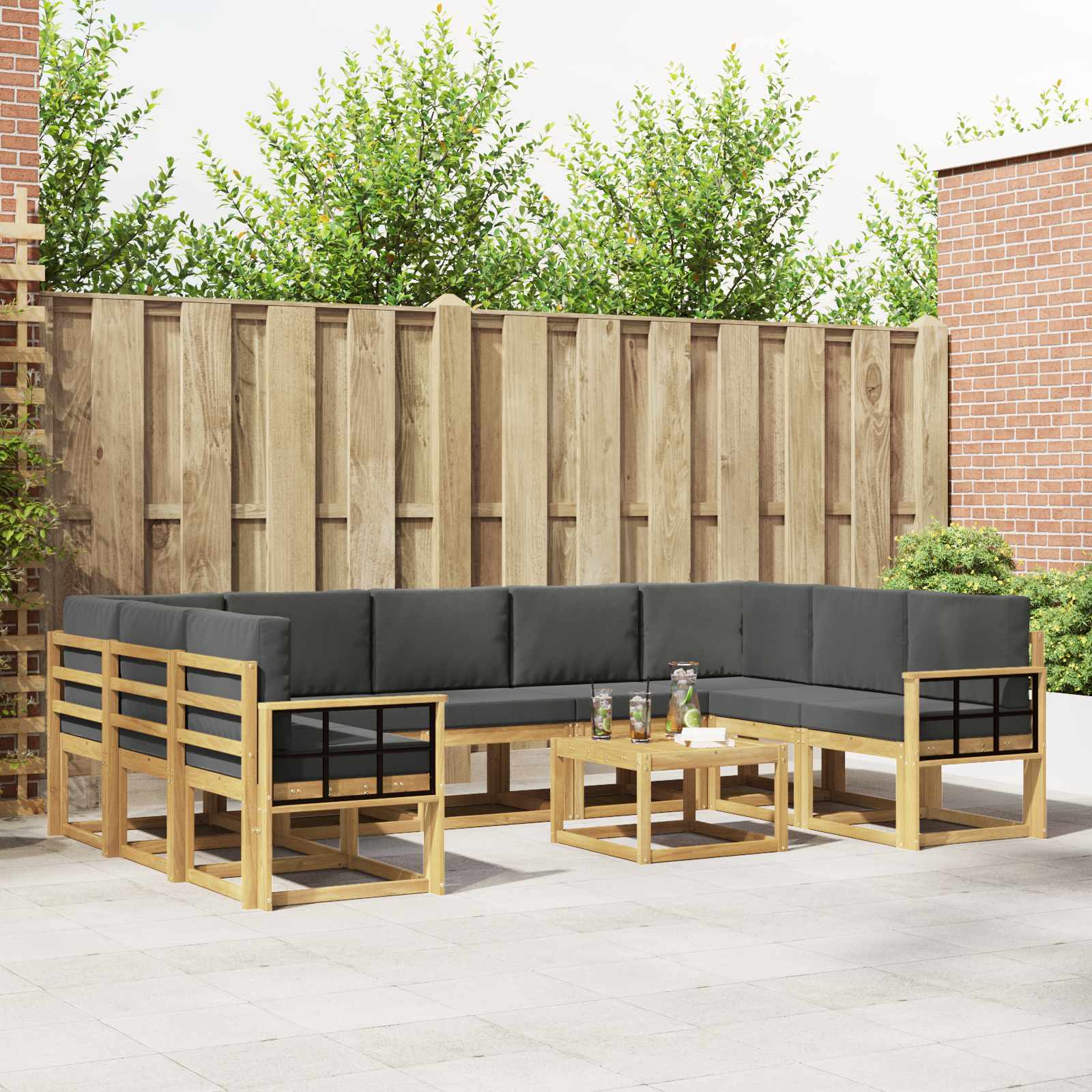 Outdoor-Sofagarnitur 10 pcs Weiß und Anthrazit 59 x 59 x 37 cm