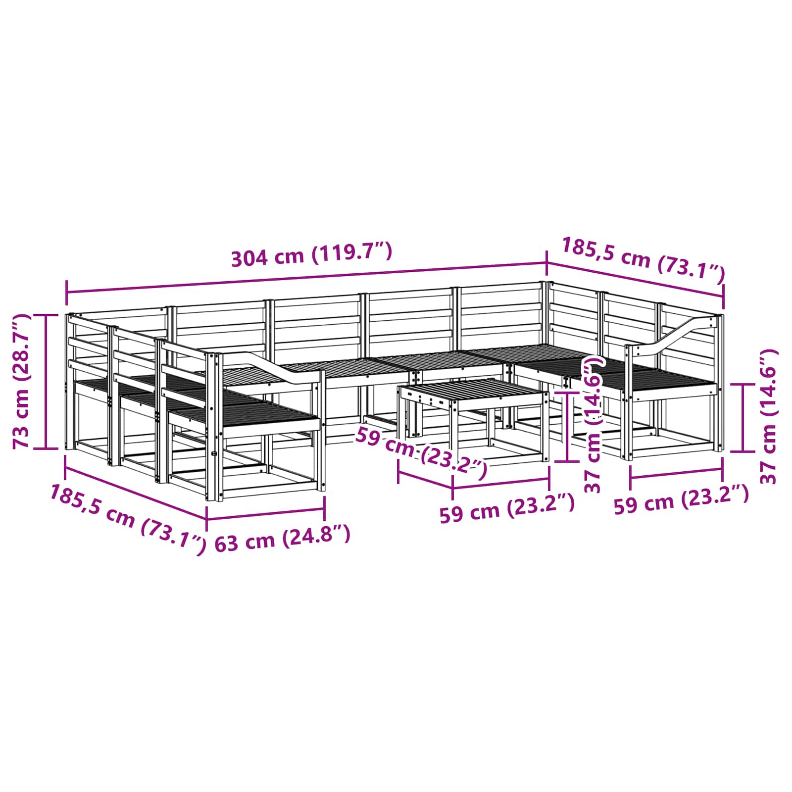 Outdoor-Sofagarnitur 10 pcs Weiß Massivholz Akazie