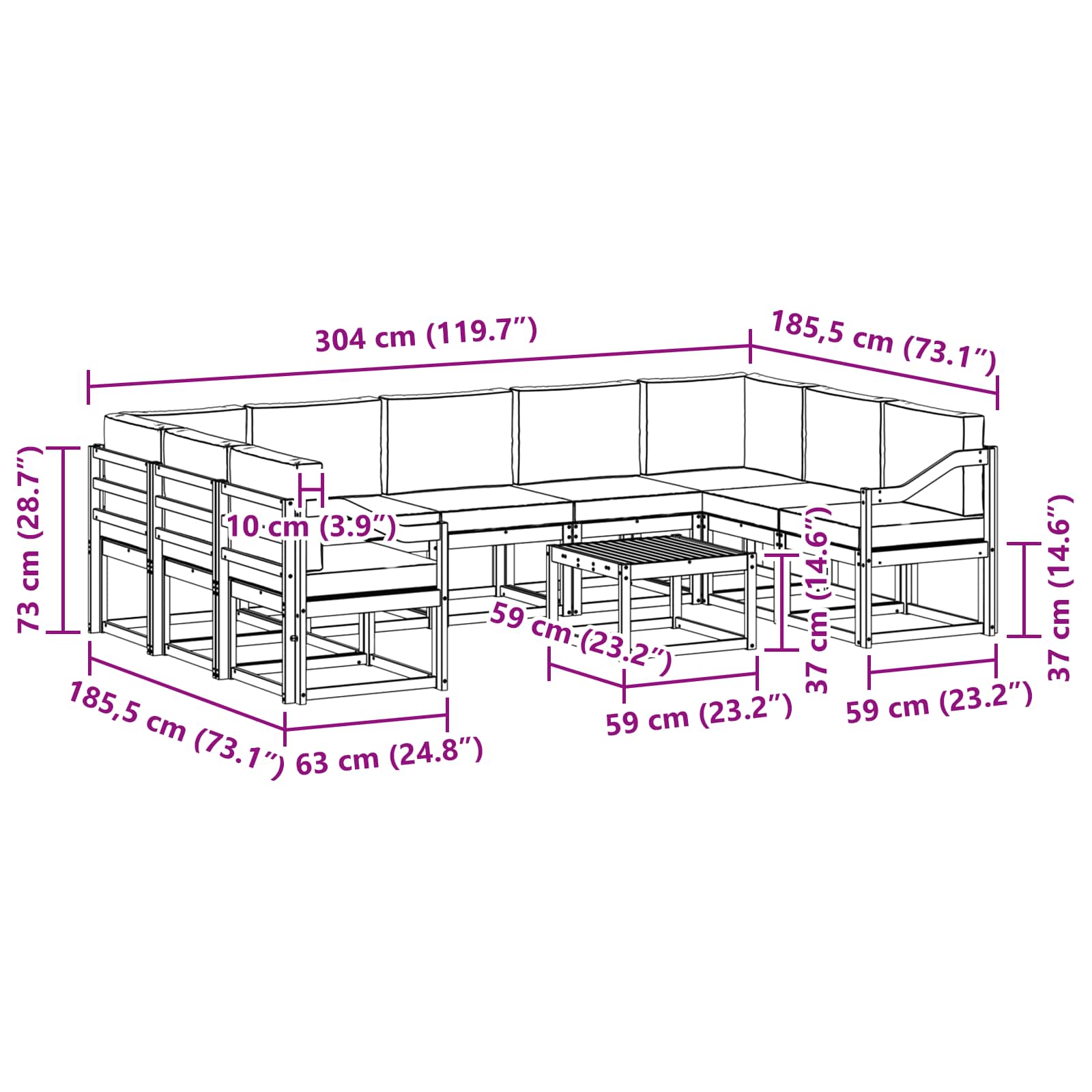 Outdoor-Sofagarnitur 10 pcs Weiß und Anthrazit 59 x 59 x 37 cm