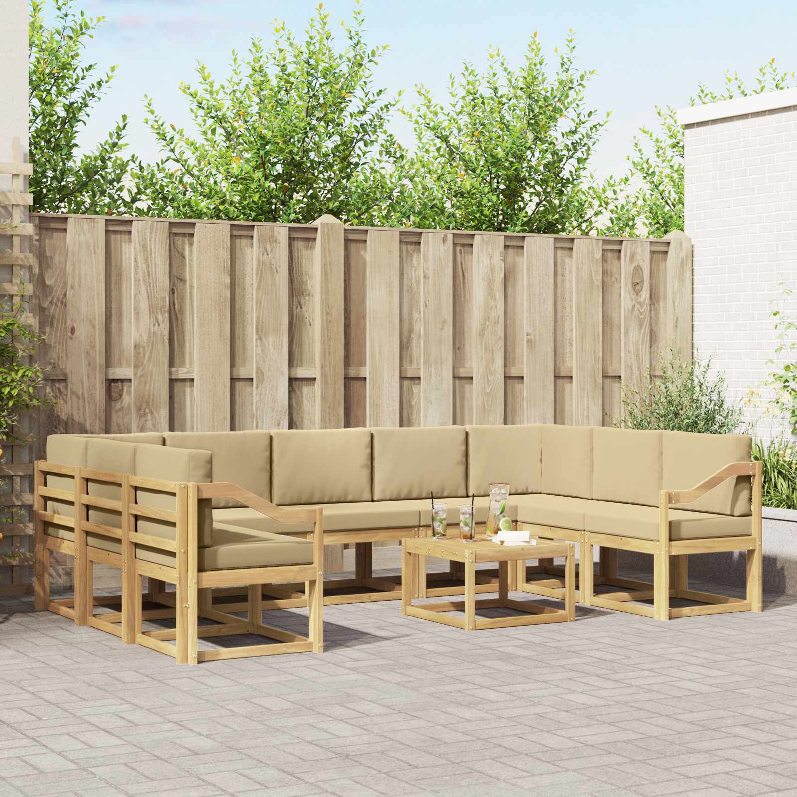 Outdoor-Sofagarnitur 10 pcs Weiß und Beige 59 x 59 x 37 cm