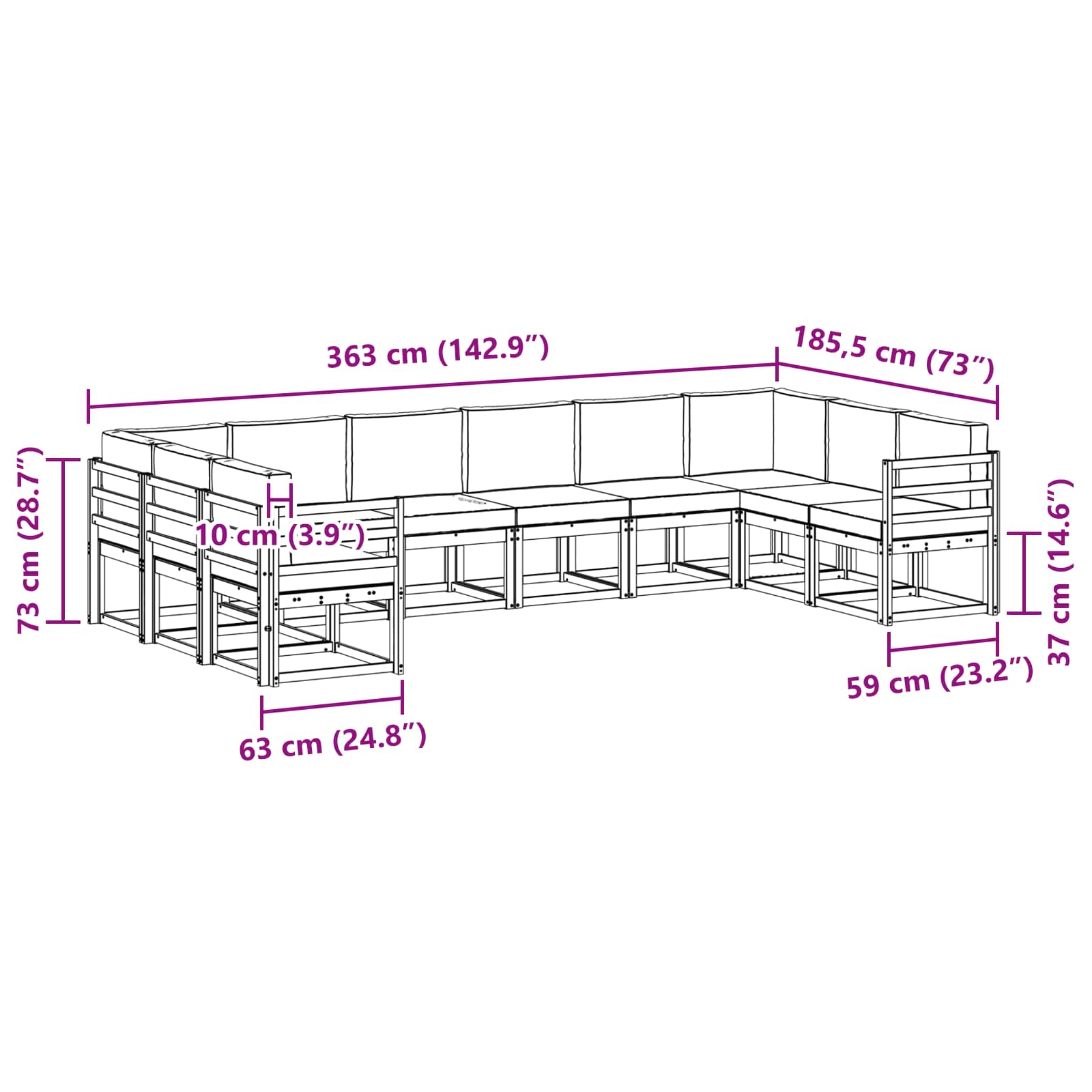 Outdoor-Sofagarnitur mit Kissen 10 pcs Weiß und Creme