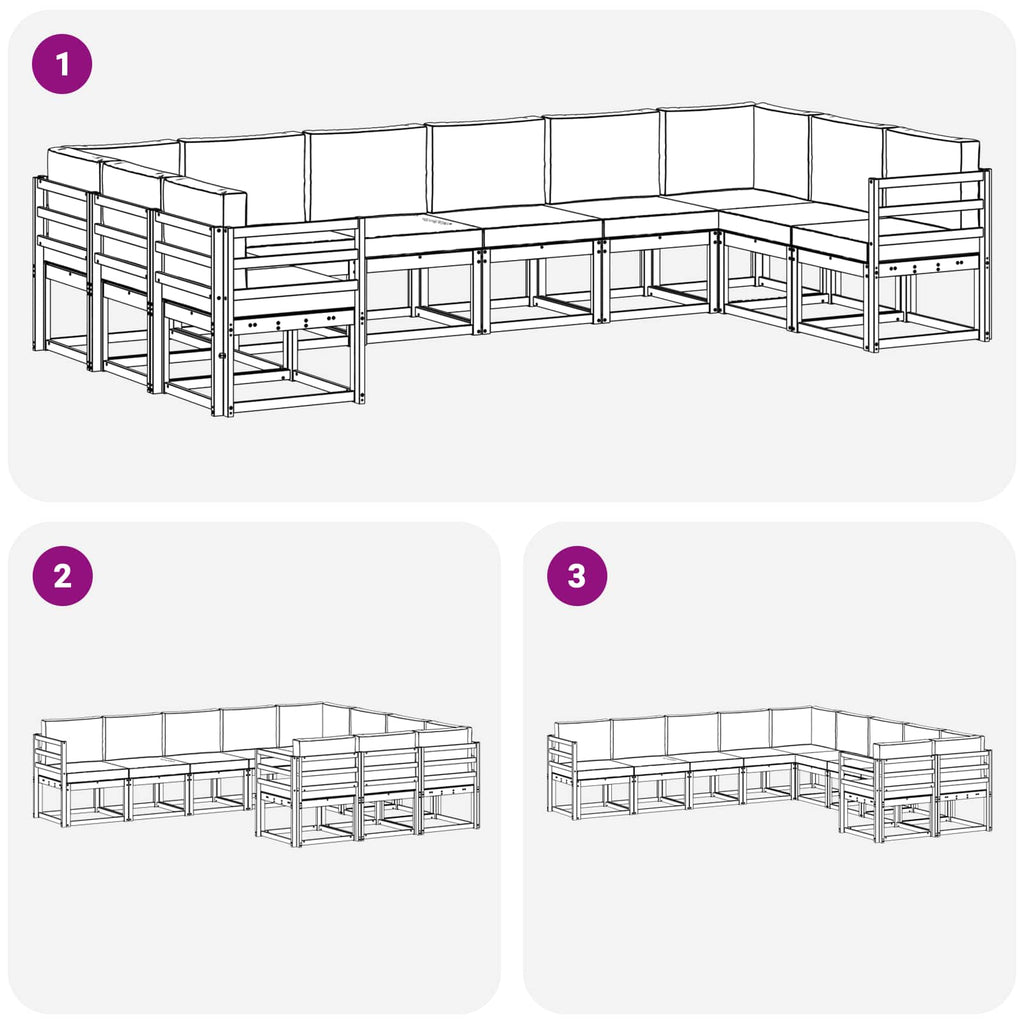 Outdoor-Sofagarnitur mit Kissen 10 pcs Weiß und Creme