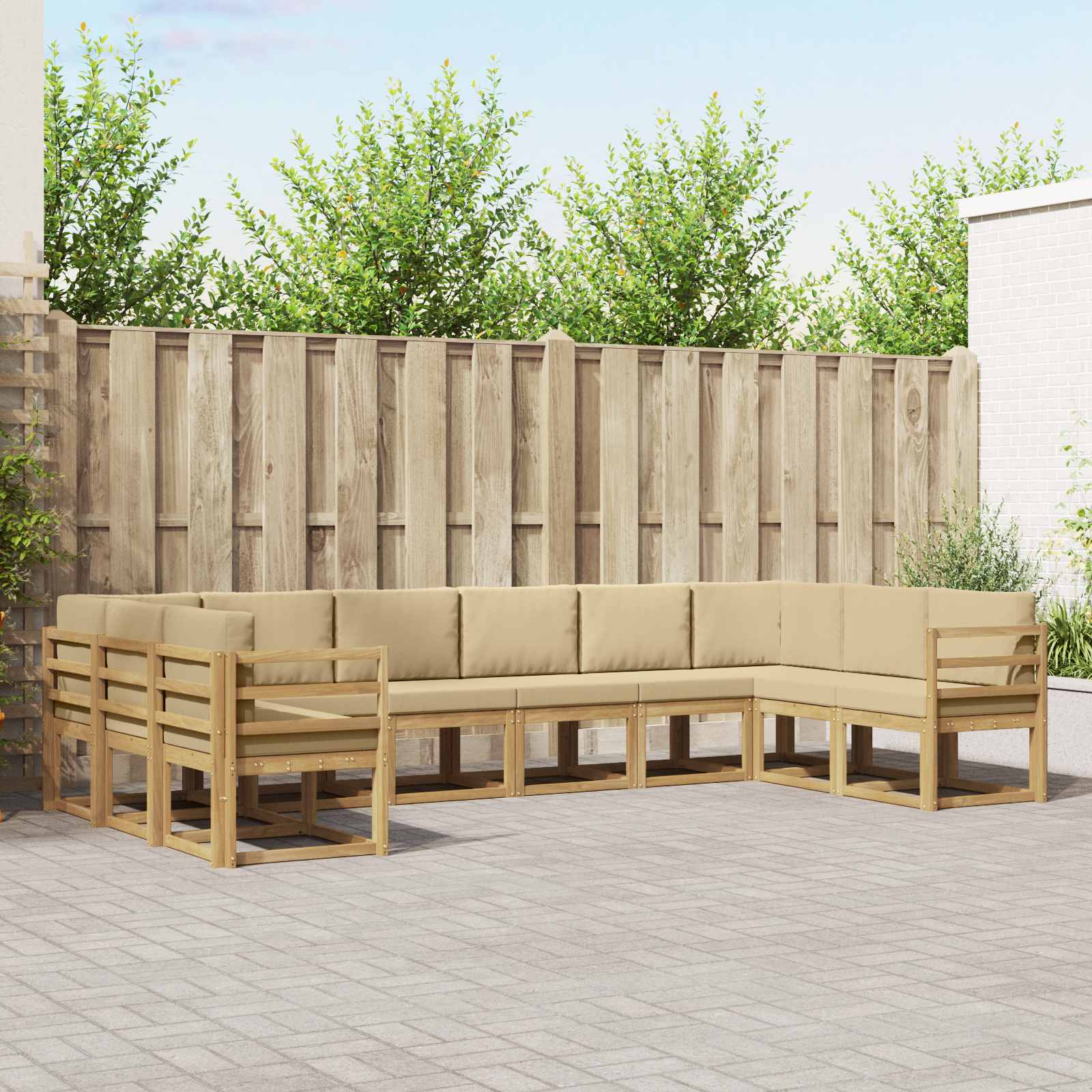 Outdoor-Sofagarnitur mit Kissen 10 pcs Weiß und Beige