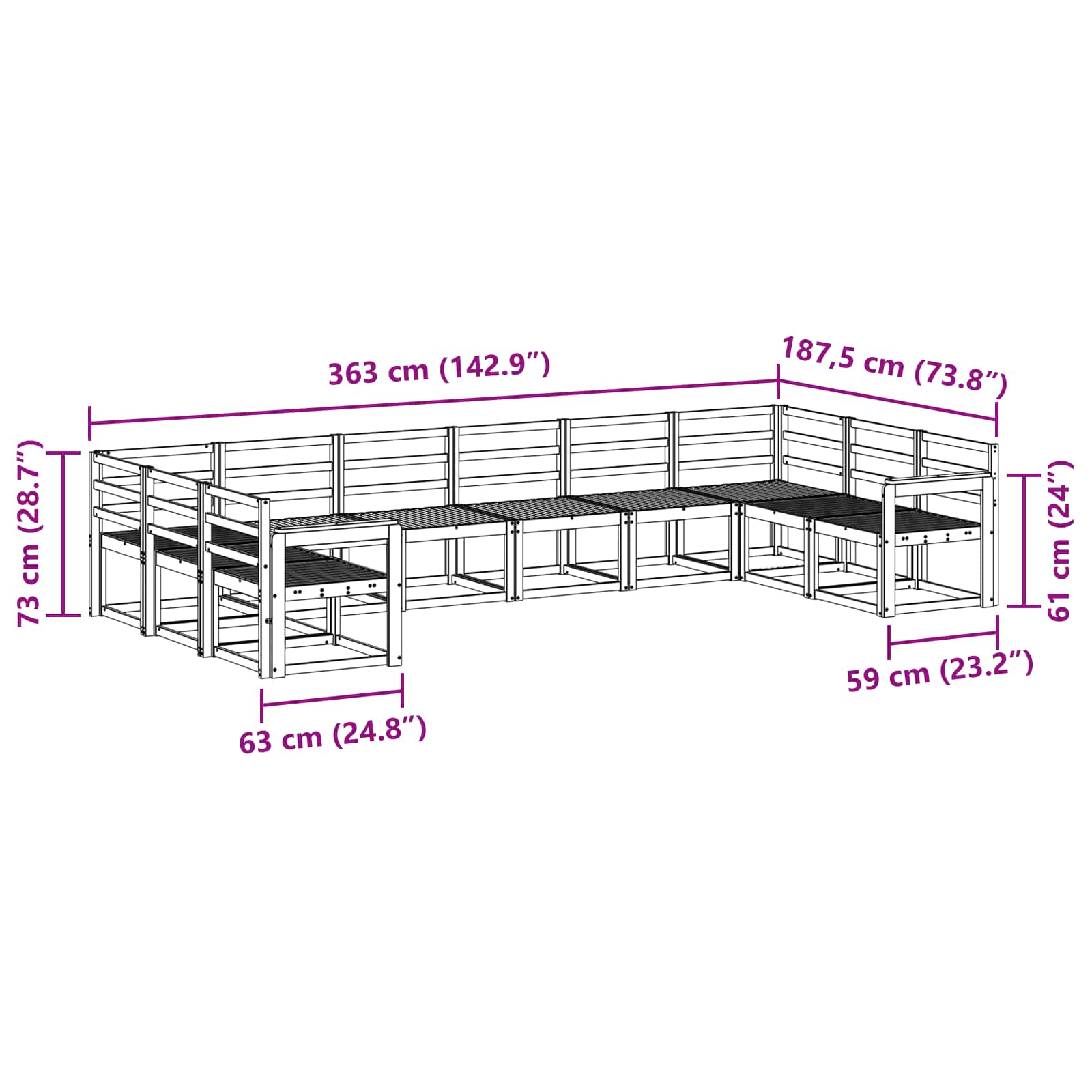 Outdoor-Sofagarnitur 10 pcs Weiß Massivholz Akazie