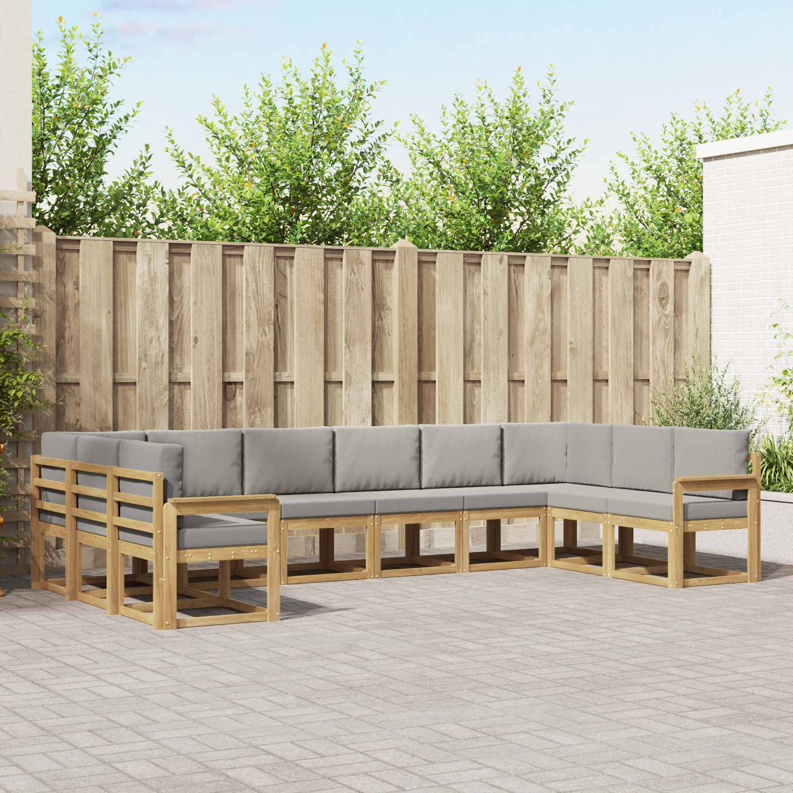 Outdoor-Sofagarnitur mit Kissen 10 pcs Weiß und Hellgrau