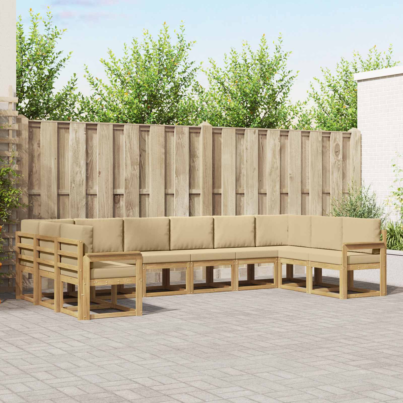 Outdoor-Sofagarnitur mit Kissen 10 pcs Weiß und Beige