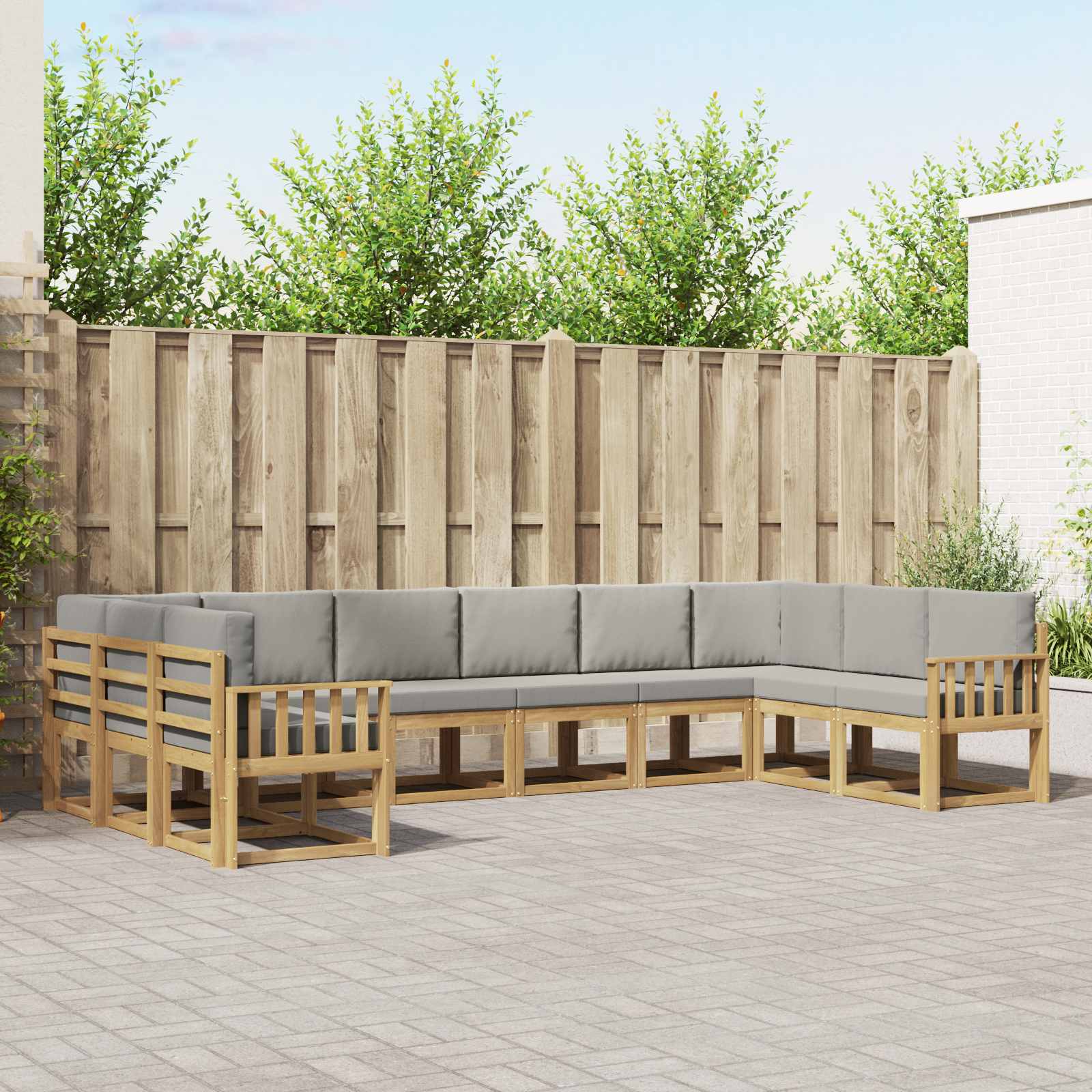 Outdoor-Sofagarnitur mit Kissen 10 pcs Weiß und Hellgrau