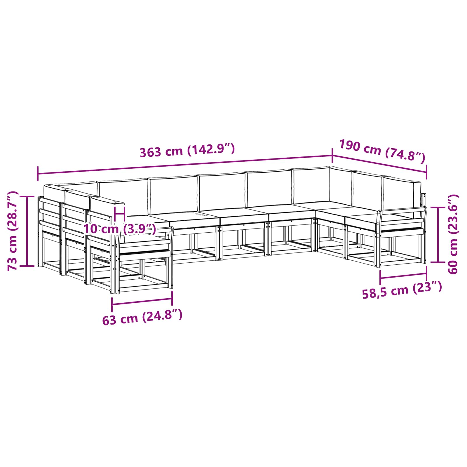 Outdoor-Sofagarnitur mit Kissen 10 pcs Weiß und Creme
