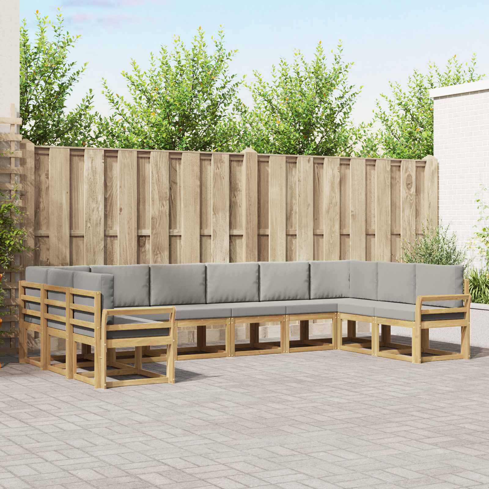 Outdoor-Sofagarnitur mit Kissen 10 pcs Weiß und Hellgrau