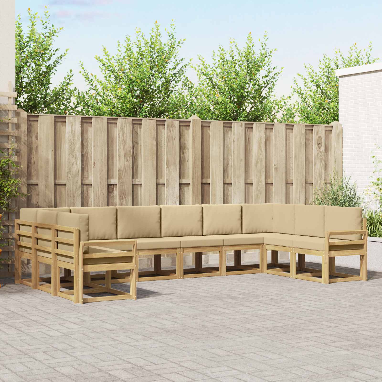 Outdoor-Sofagarnitur mit Kissen 10 pcs Weiß und Beige