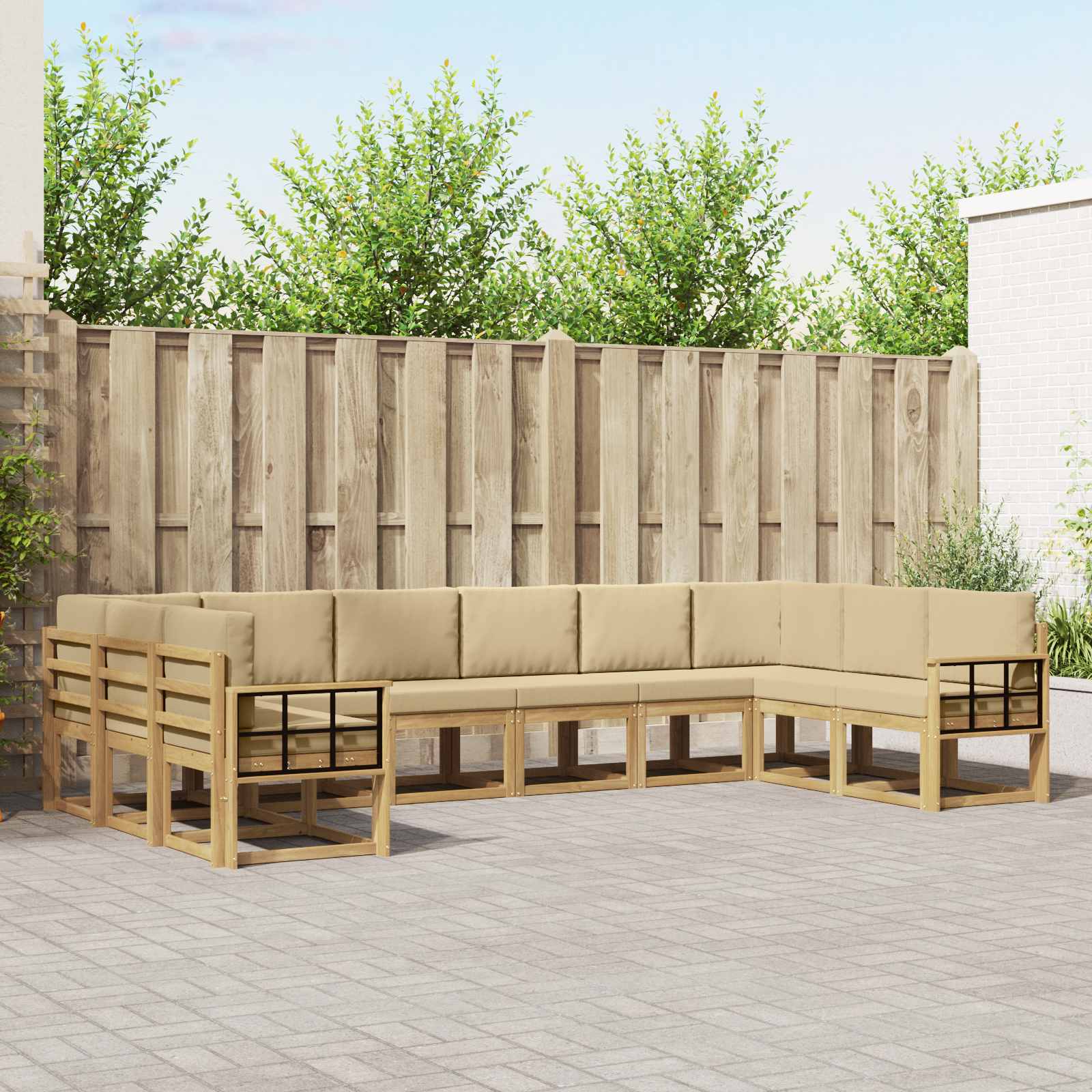 Outdoor-Sofagarnitur mit Kissen 10 pcs Weiß und Beige