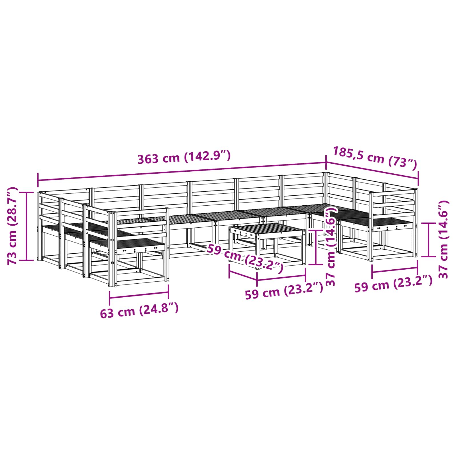 Outdoor-Sofagarnitur 11 pcs Weiß Massivholz Akazie