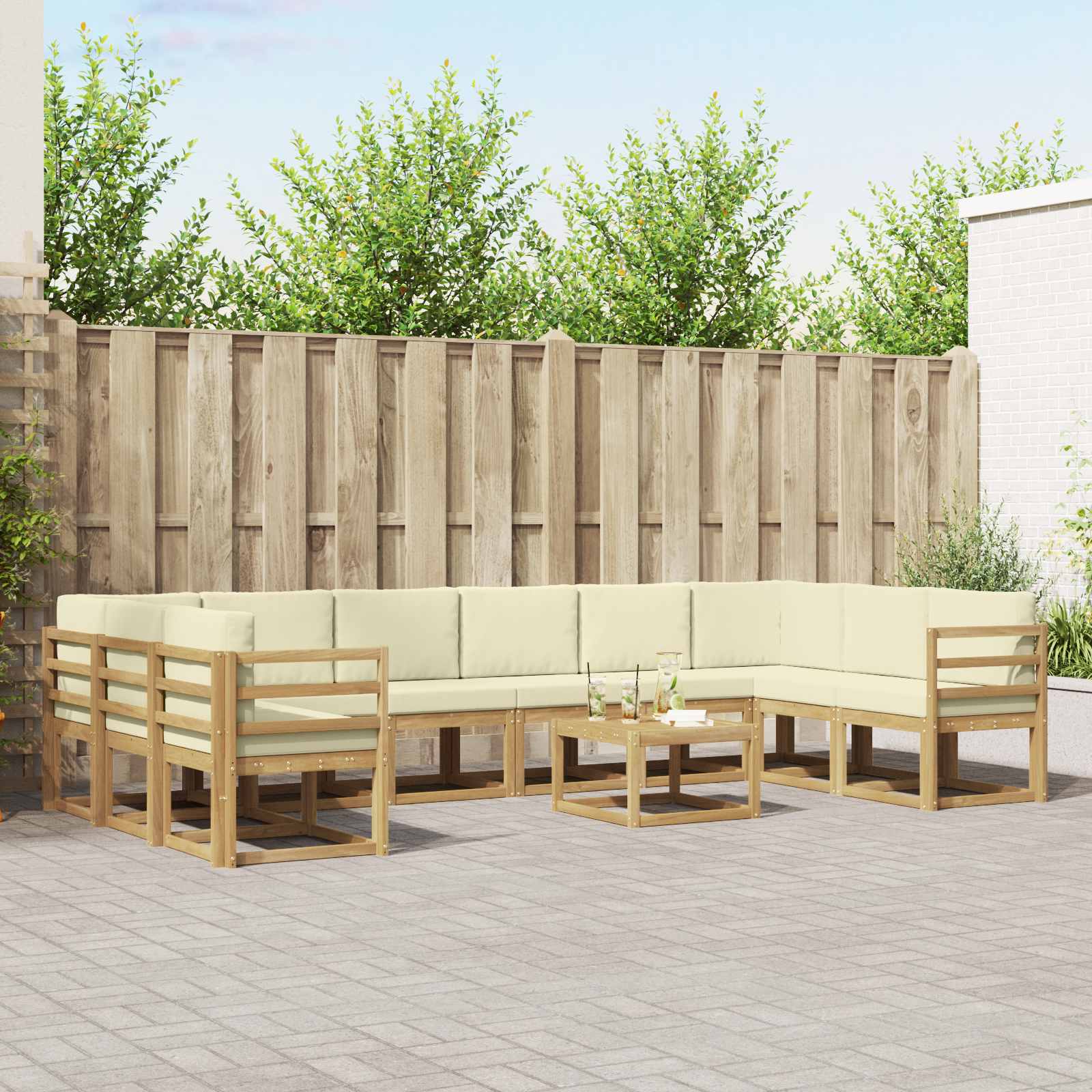 Outdoor-Sofagarnitur mit Kissen 11 pcs Weiß und Creme