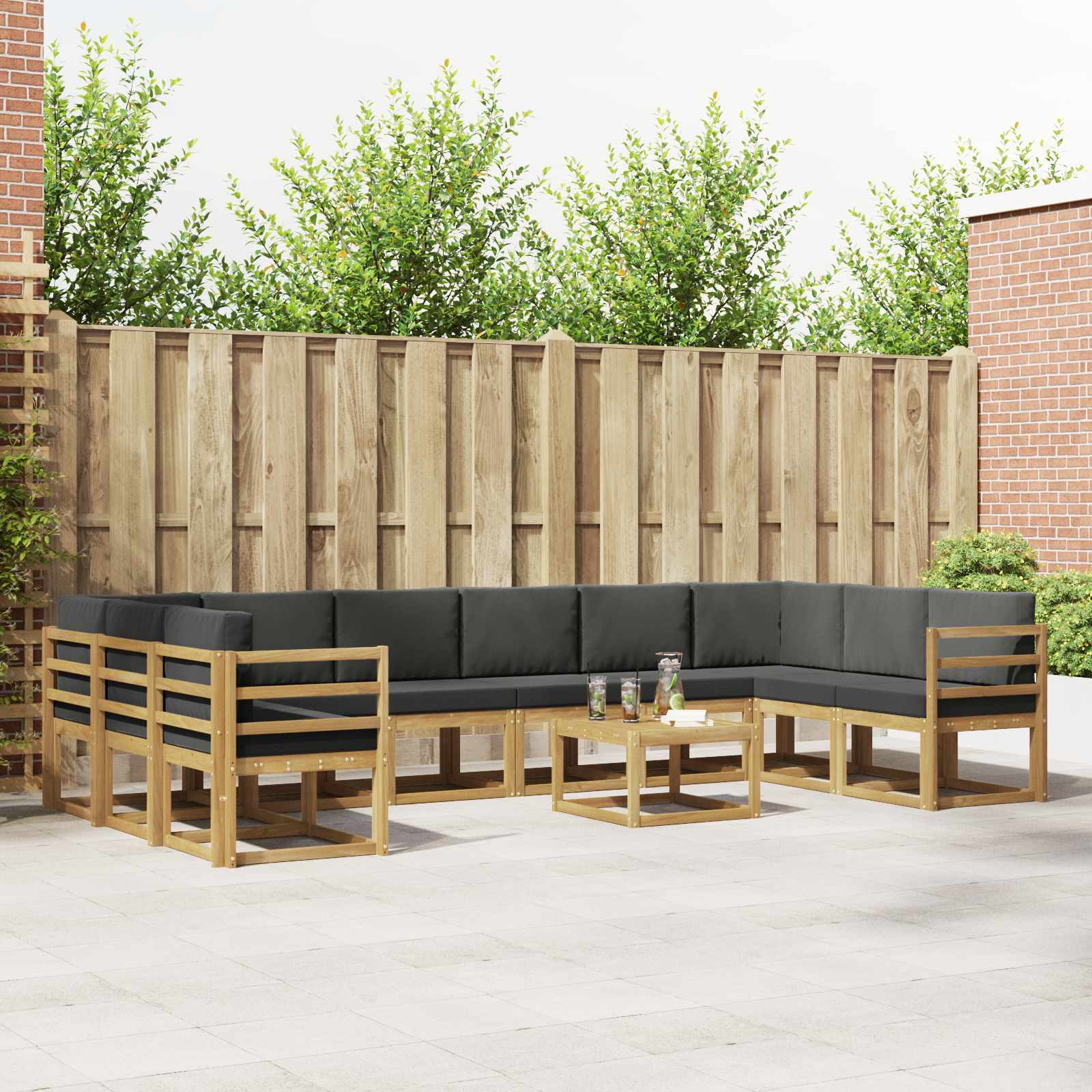 Outdoor-Sofagarnitur mit Kissen 11 pcs Weiß und Anthrazit