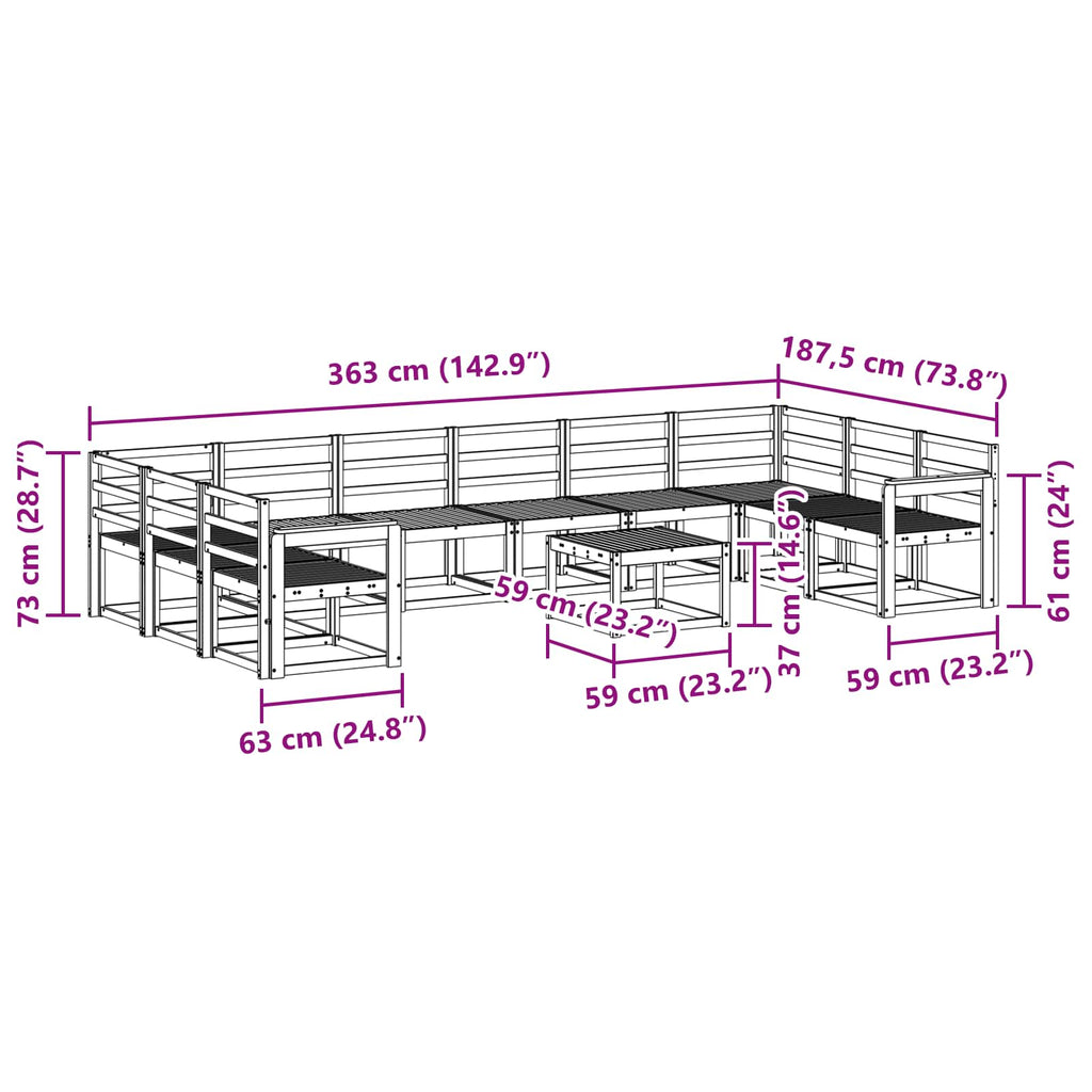 Outdoor-Sofagarnitur 11 pcs Weiß Massivholz Akazie
