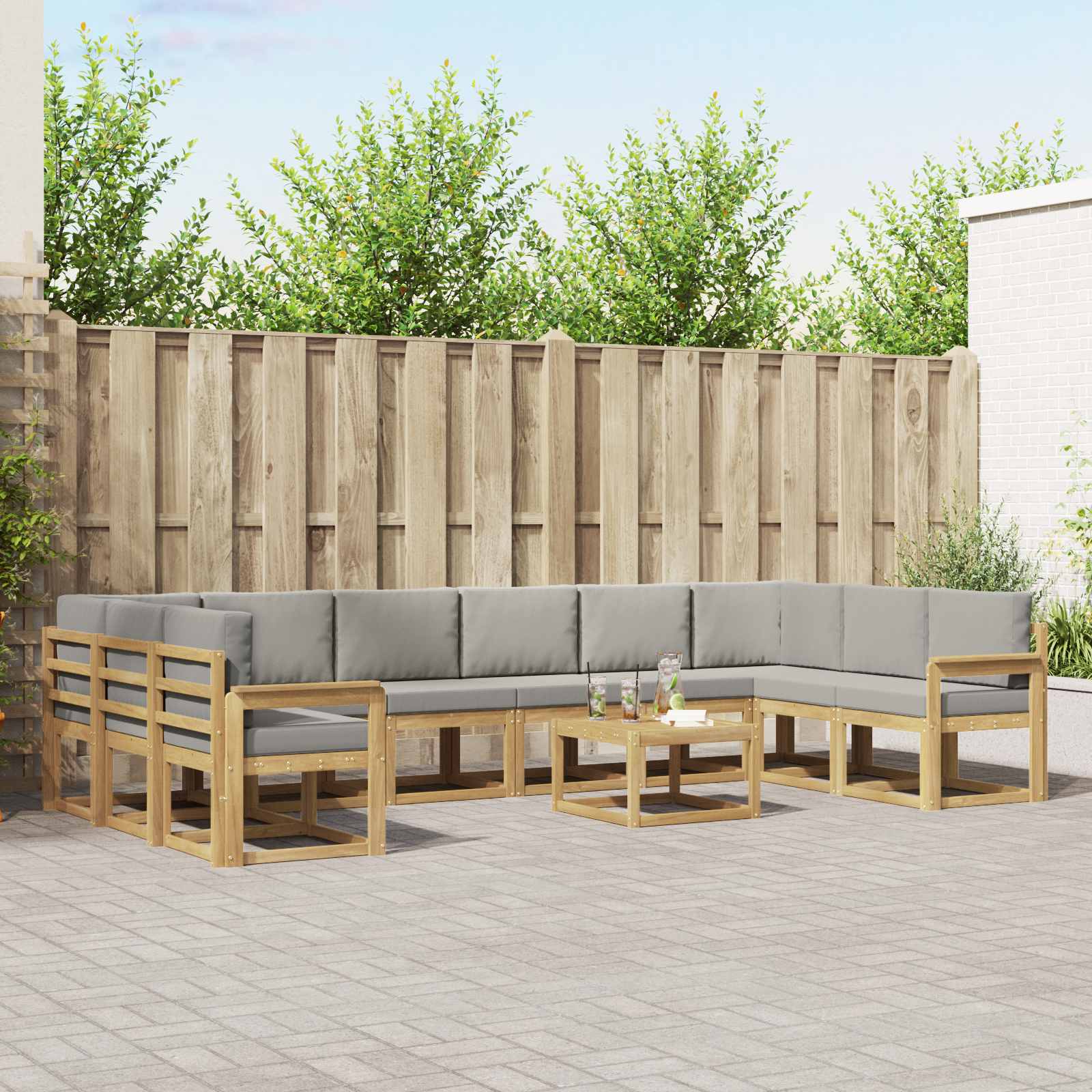 Outdoor-Sofagarnitur mit Kissen 11 pcs Weiß und Hellgrau