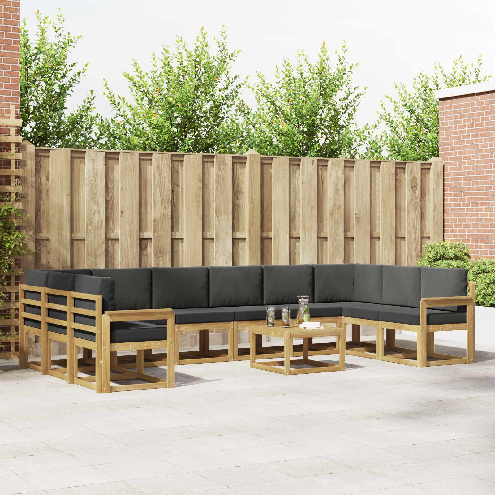 Outdoor-Sofagarnitur mit Kissen 11 pcs Weiß und Anthrazit