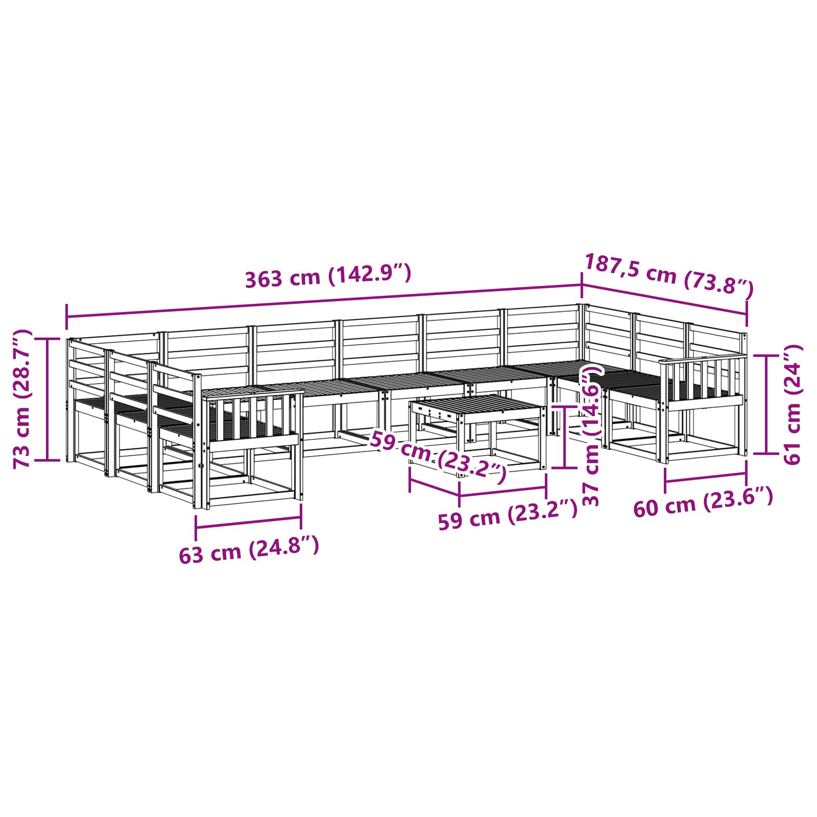 Outdoor-Sofagarnitur 11 pcs Weiß Massivholz Akazie
