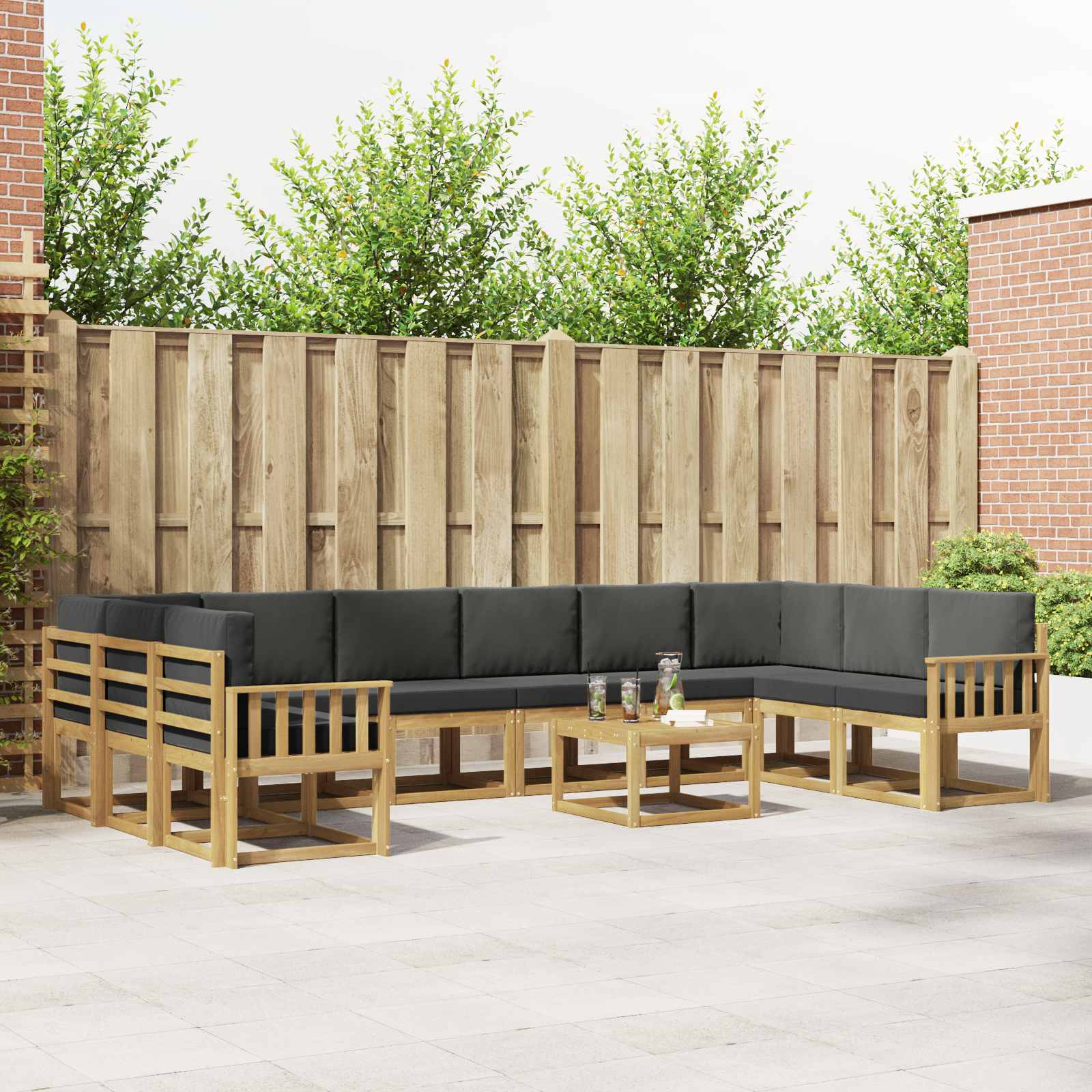 Outdoor-Sofagarnitur mit Kissen 11 pcs Weiß und Anthrazit