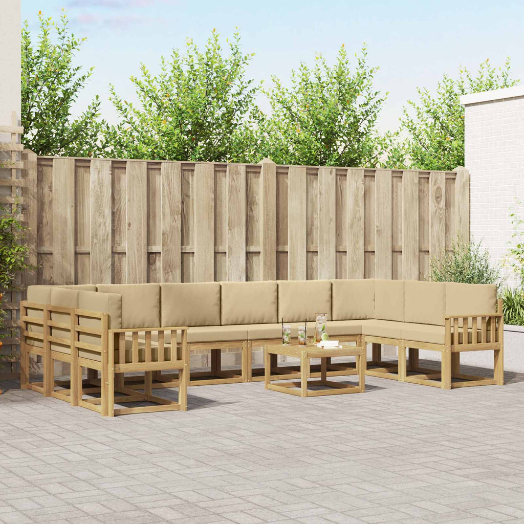 Outdoor-Sofagarnitur mit Kissen 11 pcs Weiß und Beige