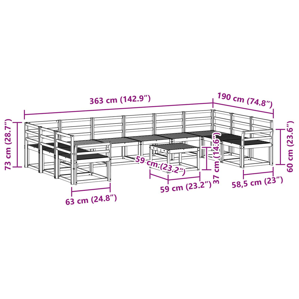 Outdoor-Sofagarnitur 11 pcs Weiß Massivholz Akazie